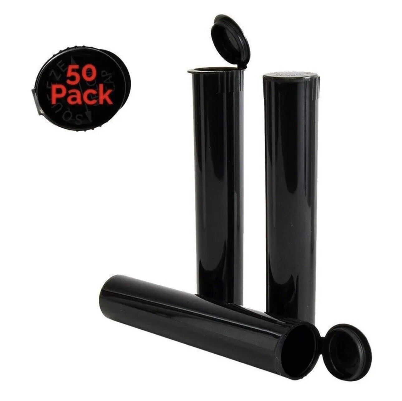 W Gallery 50 Black 98mm Pop Top Tubes - Airtight Smell Proof Containers