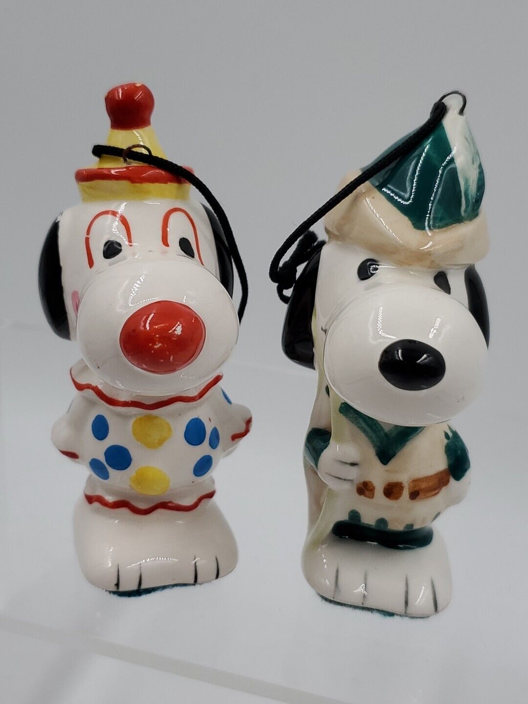 VTG Peanuts Clown Snoopy & Robin Hood Christmas Tree Ornament 1966 Japan Lot/2