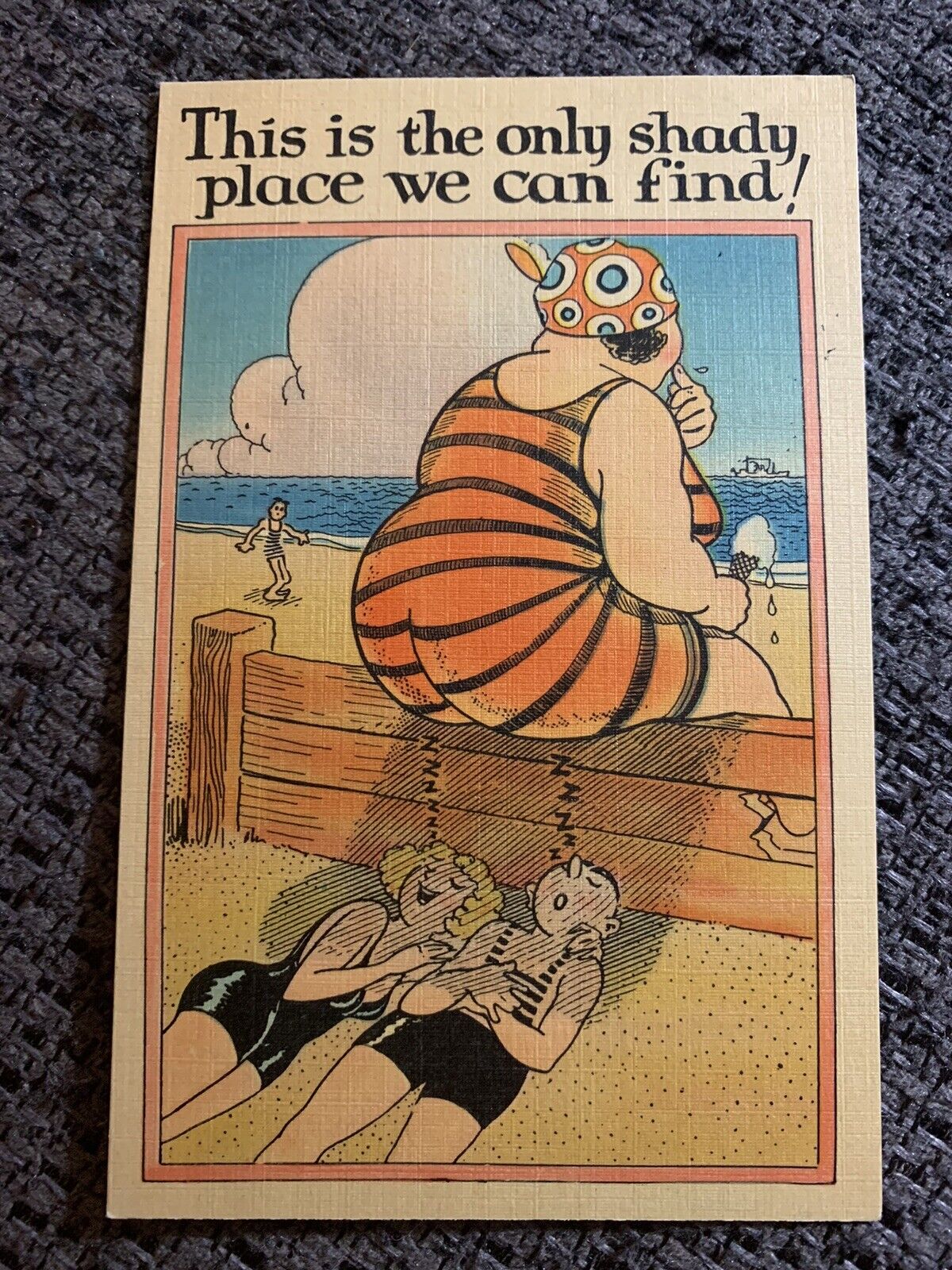 Vintage Postcard Funny Humor Cartoon Large Woman Beach Providing Shade Linen UNP