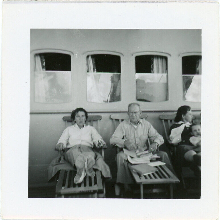 Couple Relaxing on Deck of Boat Ship Vintage Snapshot Photo Nautical Travel 145
