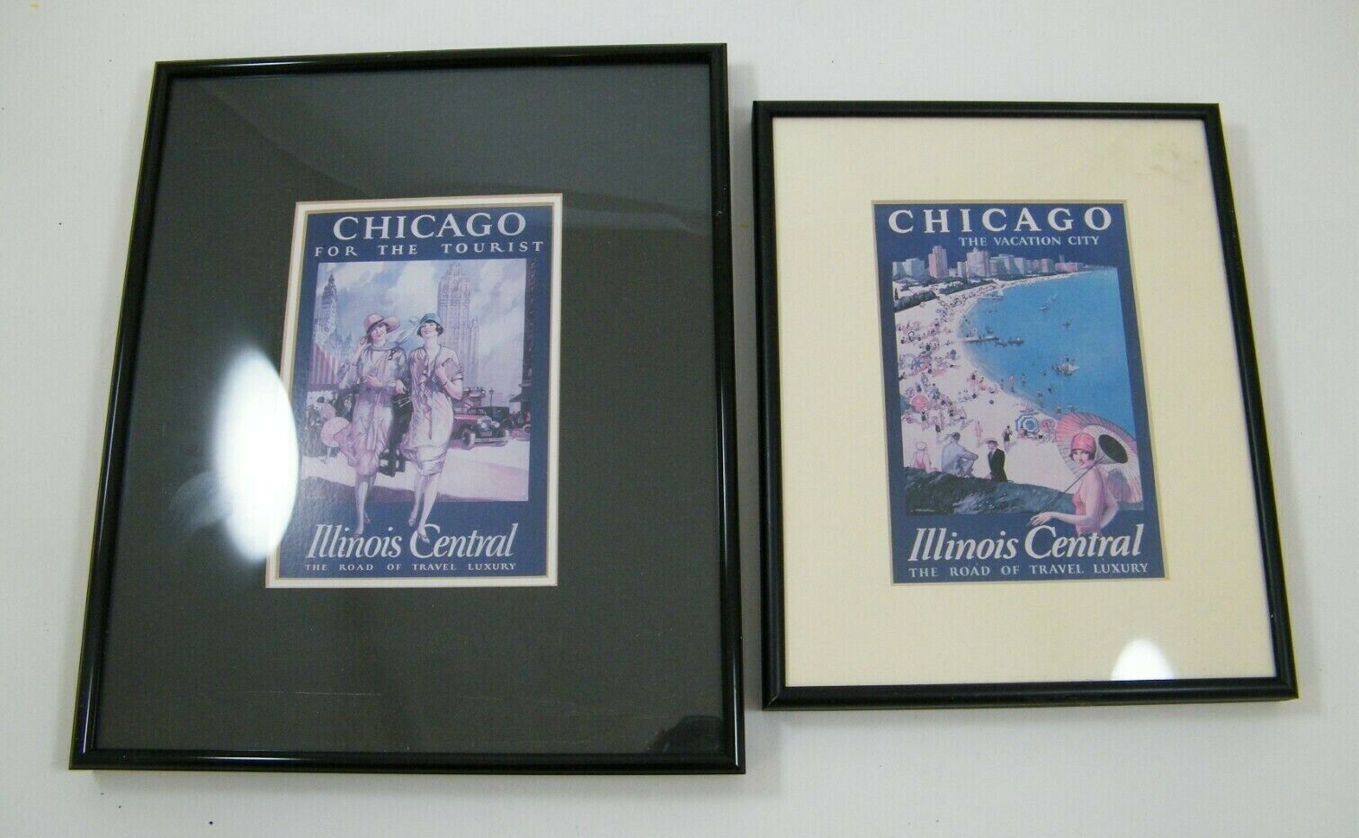 (2) CHICAGO ILLINOIS CENTRAL THE ROAD OF TRAVEL LUXURY FRAMED ART