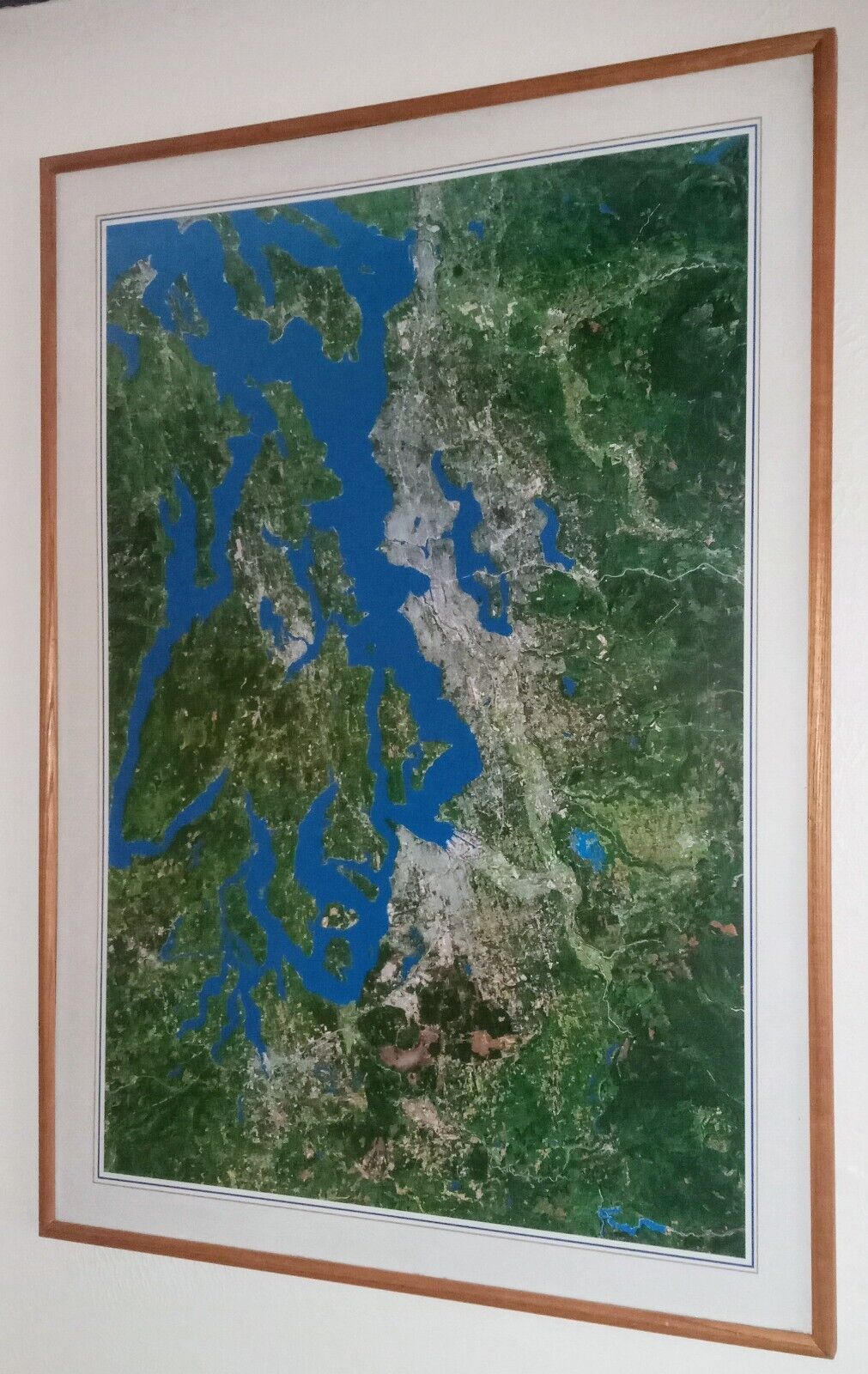 Puget Sound Washington WA satellite photograph matted framed vintage 1987 map