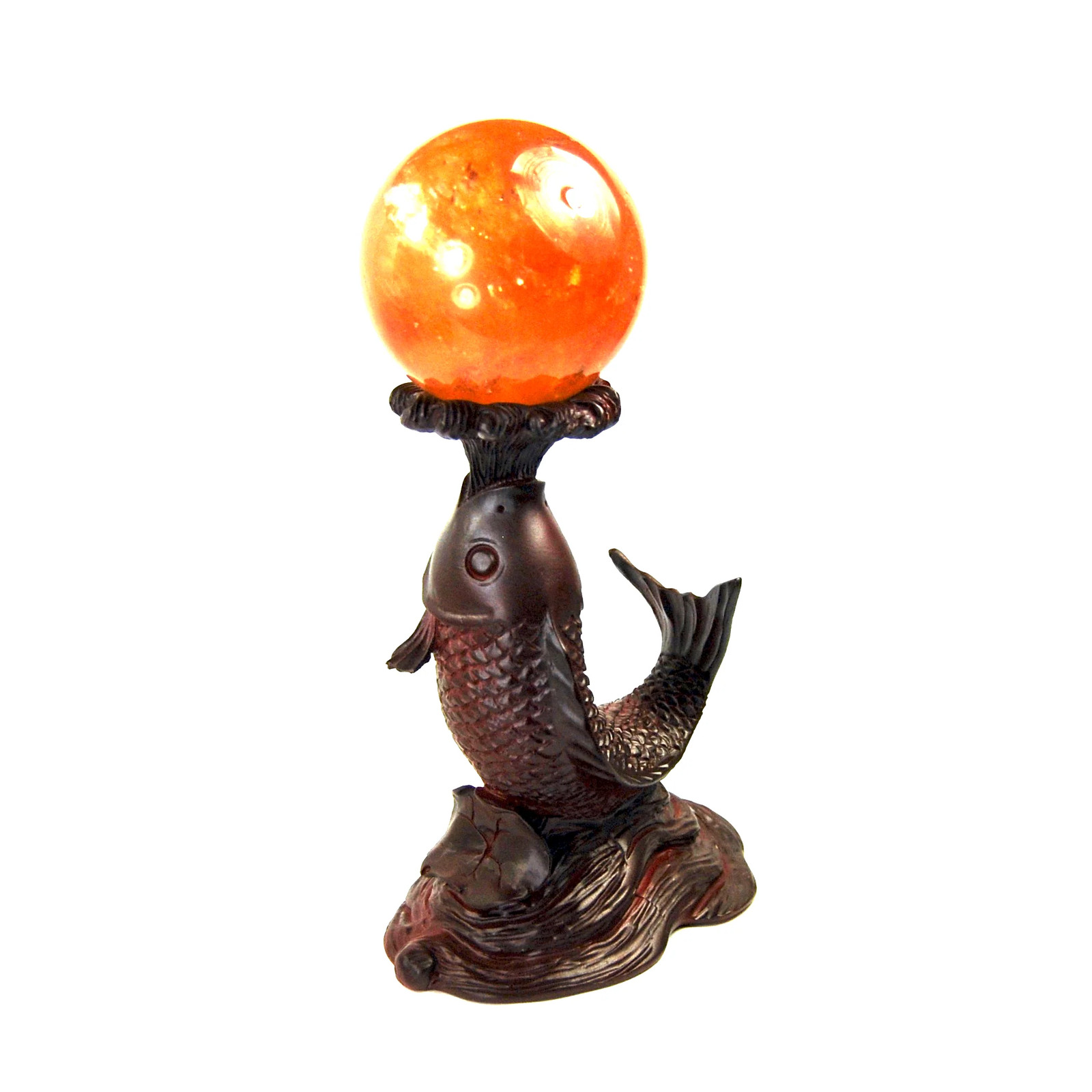 5.5in Koi Fish Crystal Sphere Stand, Mahogany Brown Crystal Ball Holder