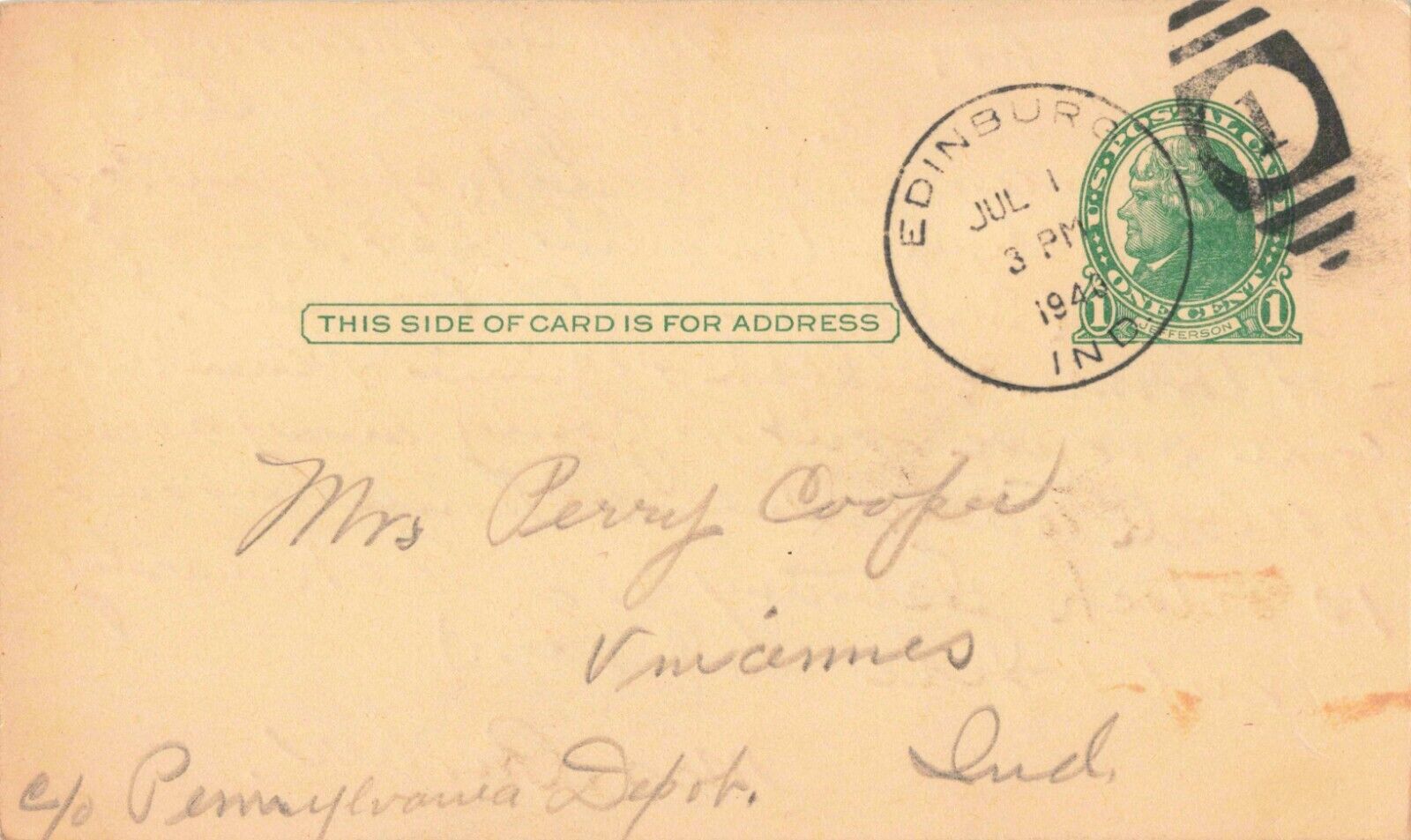 Prepaid Stamp Card Thomas Jefferson 1940 Vintage Postcard