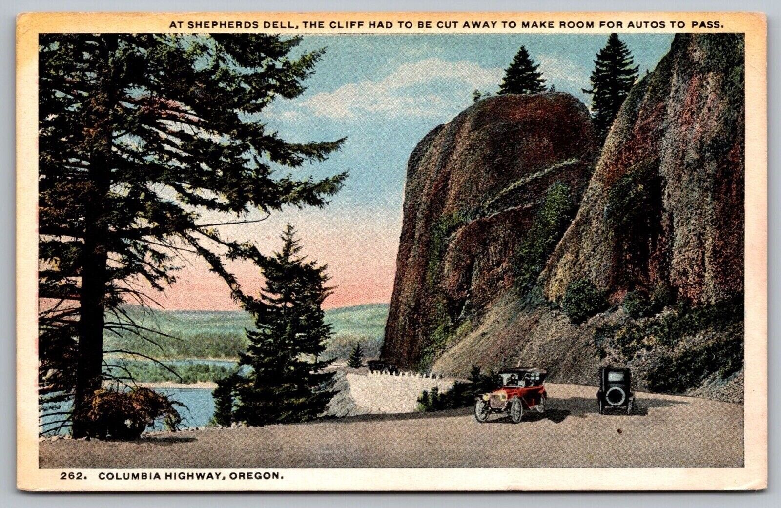 Postcard Shepherds Dell Cliff Cut Rd Cars Columbia Hwy OR Oregon WB UNP WOB Note