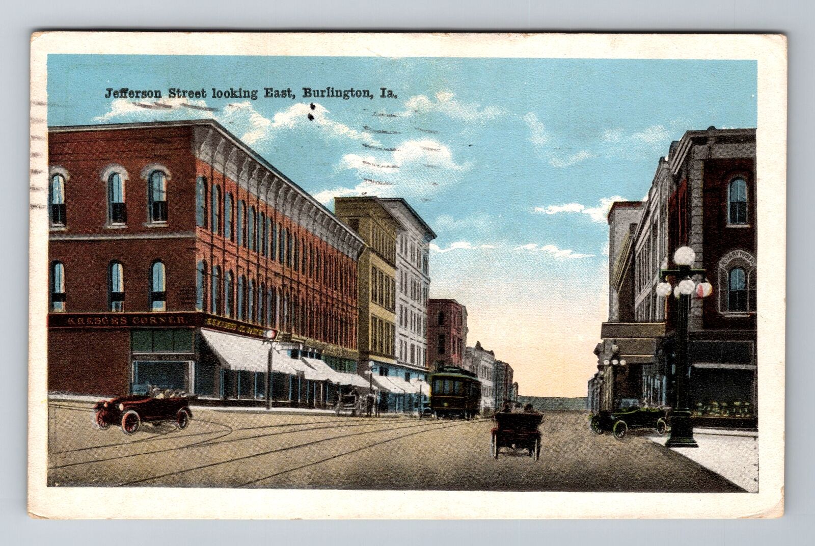 Burlington IA-Iowa, Jefferson Street Looking East, Vintage c1924 Postcard