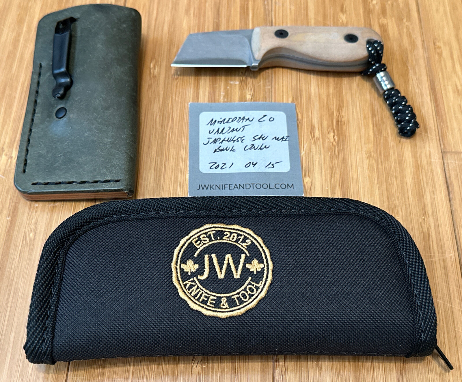 Jw Knife And Tool Meridian San Mai Custom Leather Case Titanium Bead Japanese