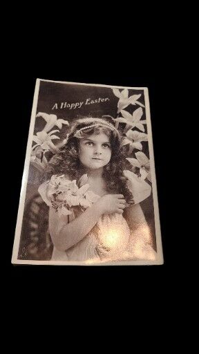 Antique Real Photo Little Girl Happy Easter Postcard Divided Back 