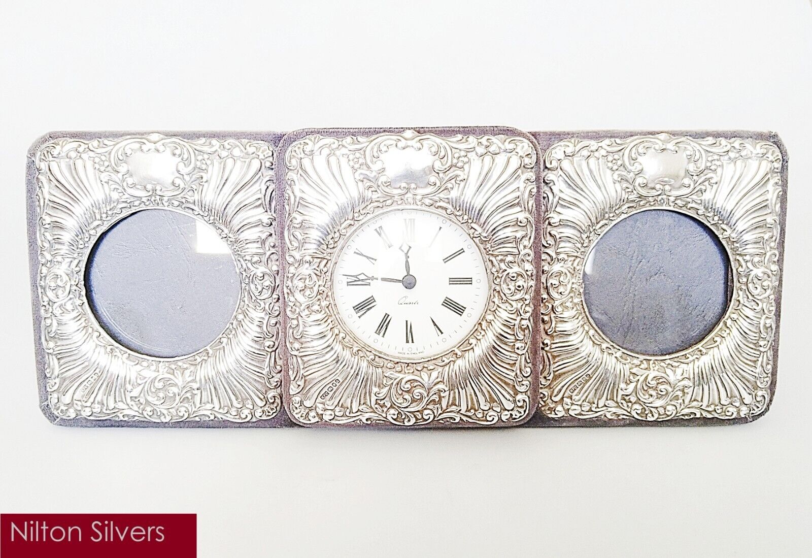 Vintage silver fronted clock / double photo frame, Keyford Frames, London 1990