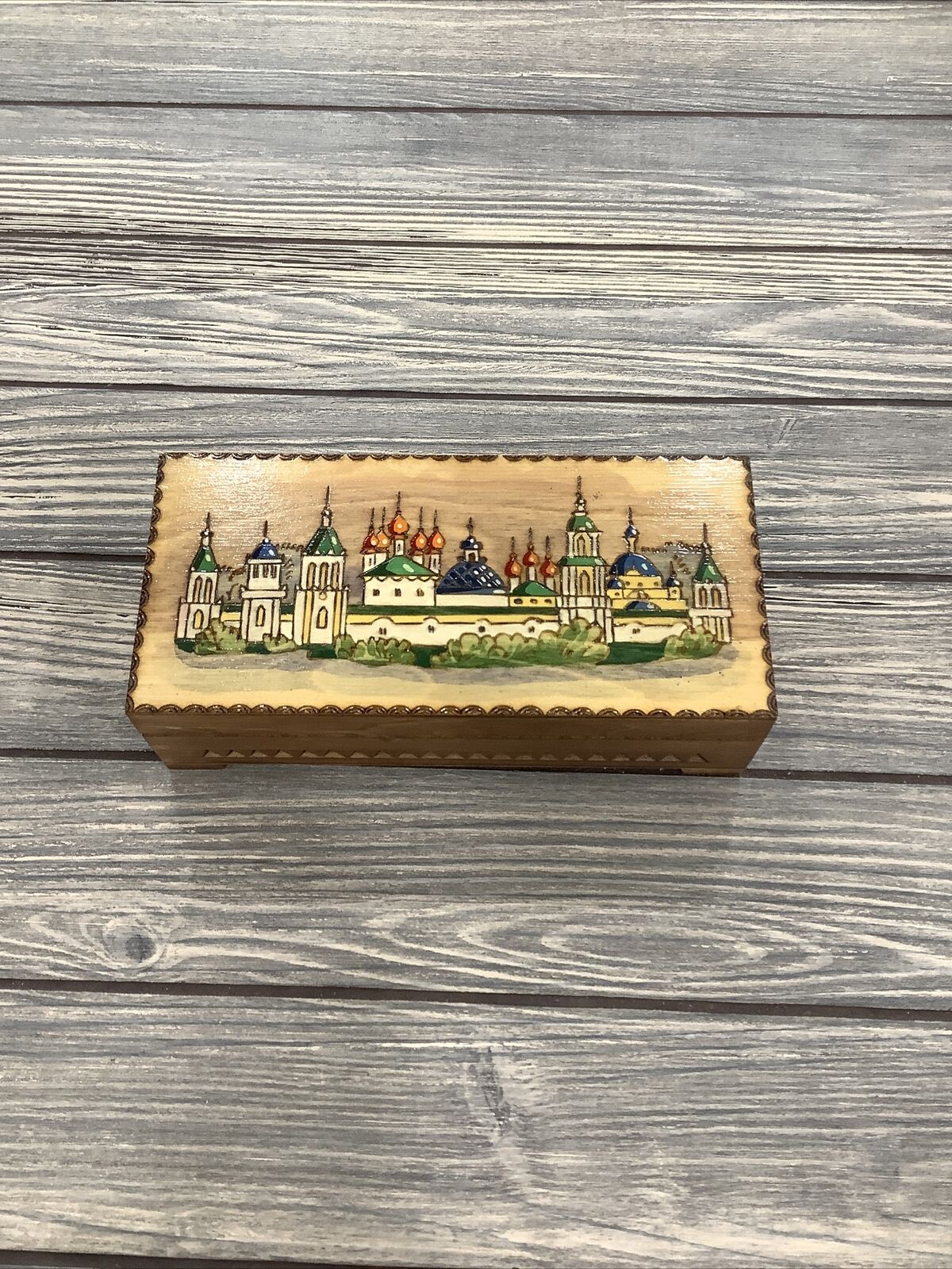 Vintage 1992 Rostov Russia Russian Wood Trinket Jewelry Box With Orig Receipt