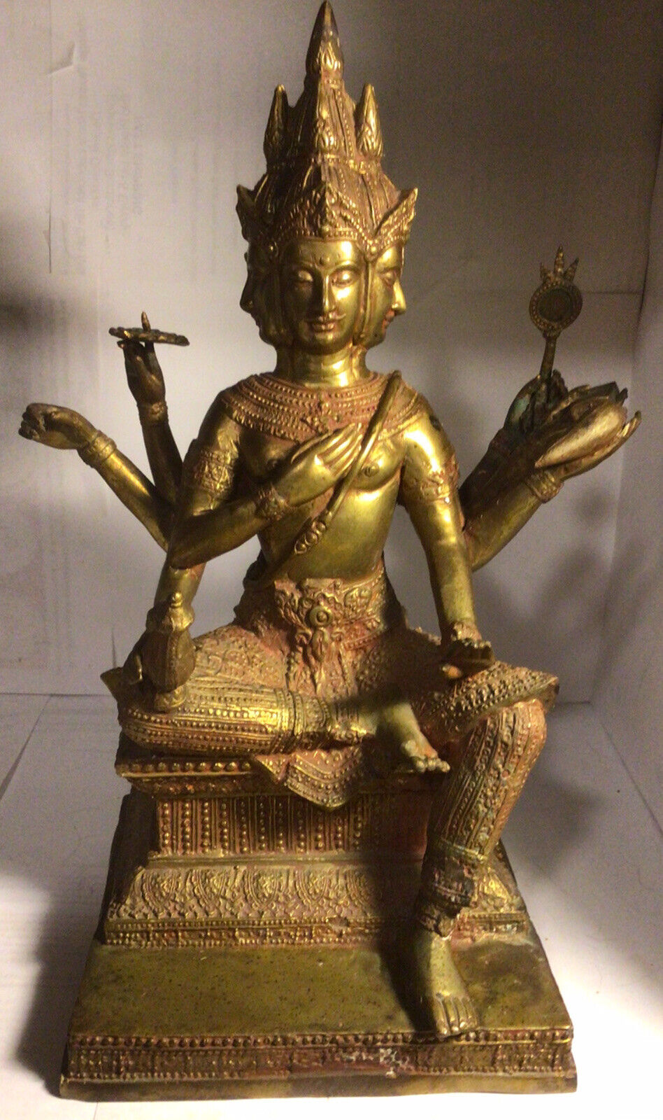 Phra Phrom 4 face Buddha bronze vintage statue 12 1/2” high 7.2 lb