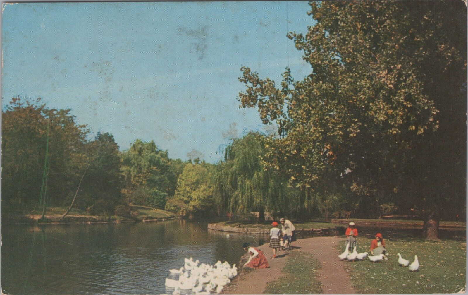 1958 Postcard OH Ohio Canton McKinley Park Feeding the Ducks 5080.4 MR ALE