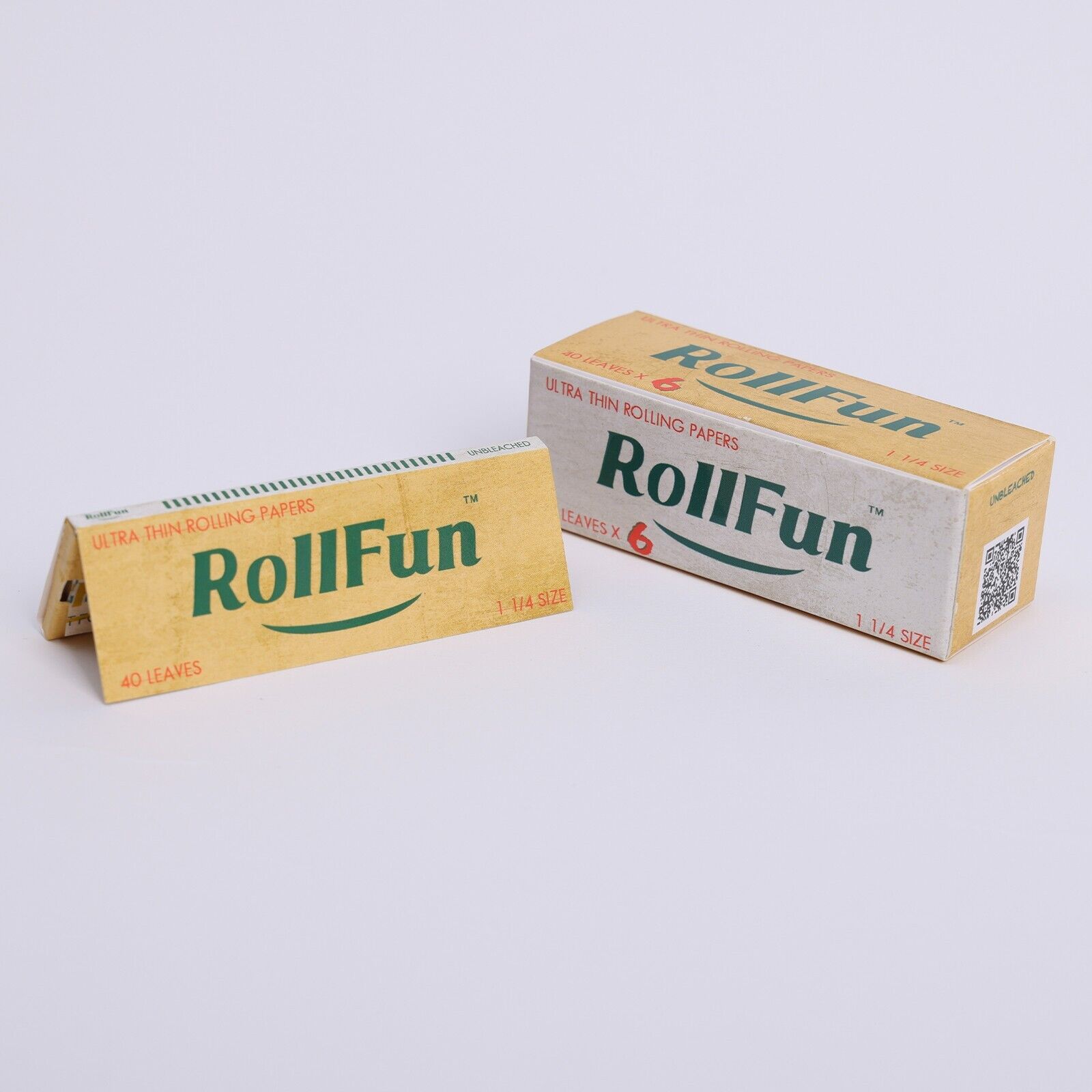 RollFun Unbleached Rolling Paper Cigarette 1.25 1 1/4 Size 40 Leaves 6 Booklets