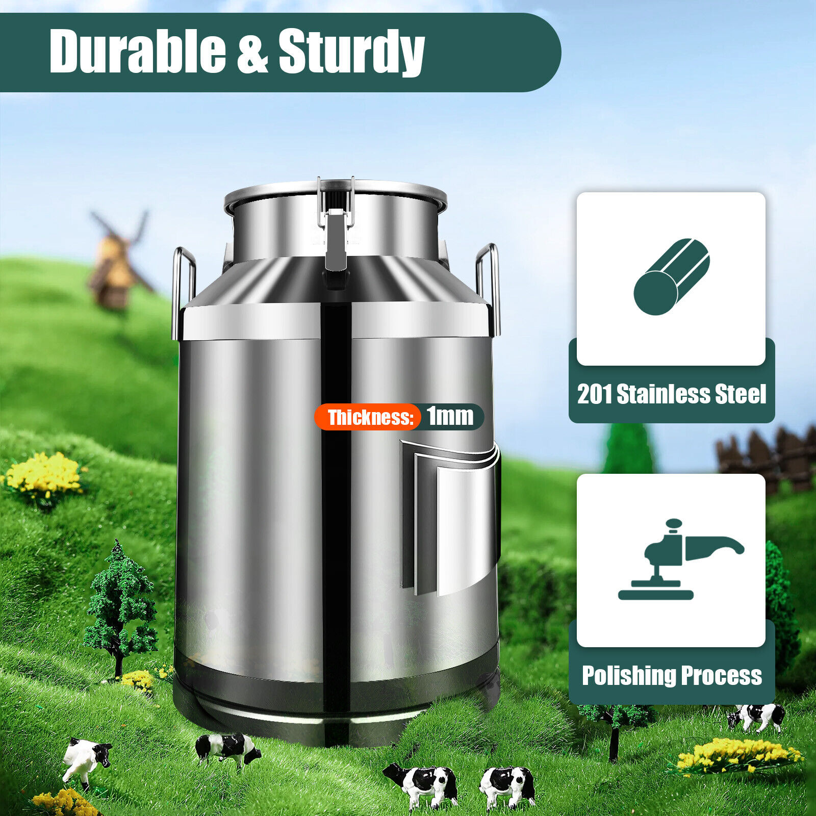 12-60L Milk Can Stainless Steel Wine Pail Bucket Jug Oil Barrel Canister Bottle