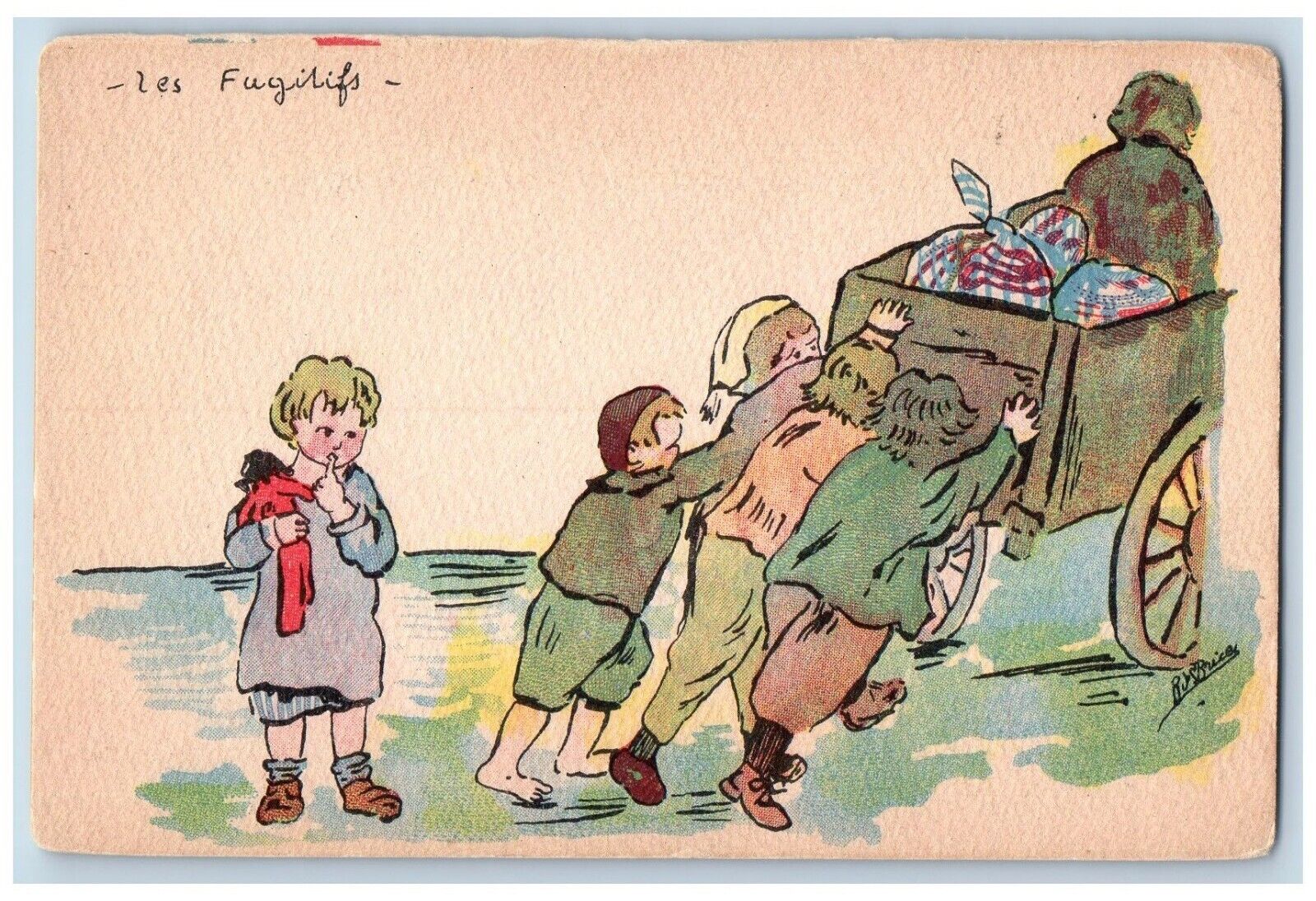 France Postcard Army Orphanage WWI Artist Signed c1910's Antique Posted