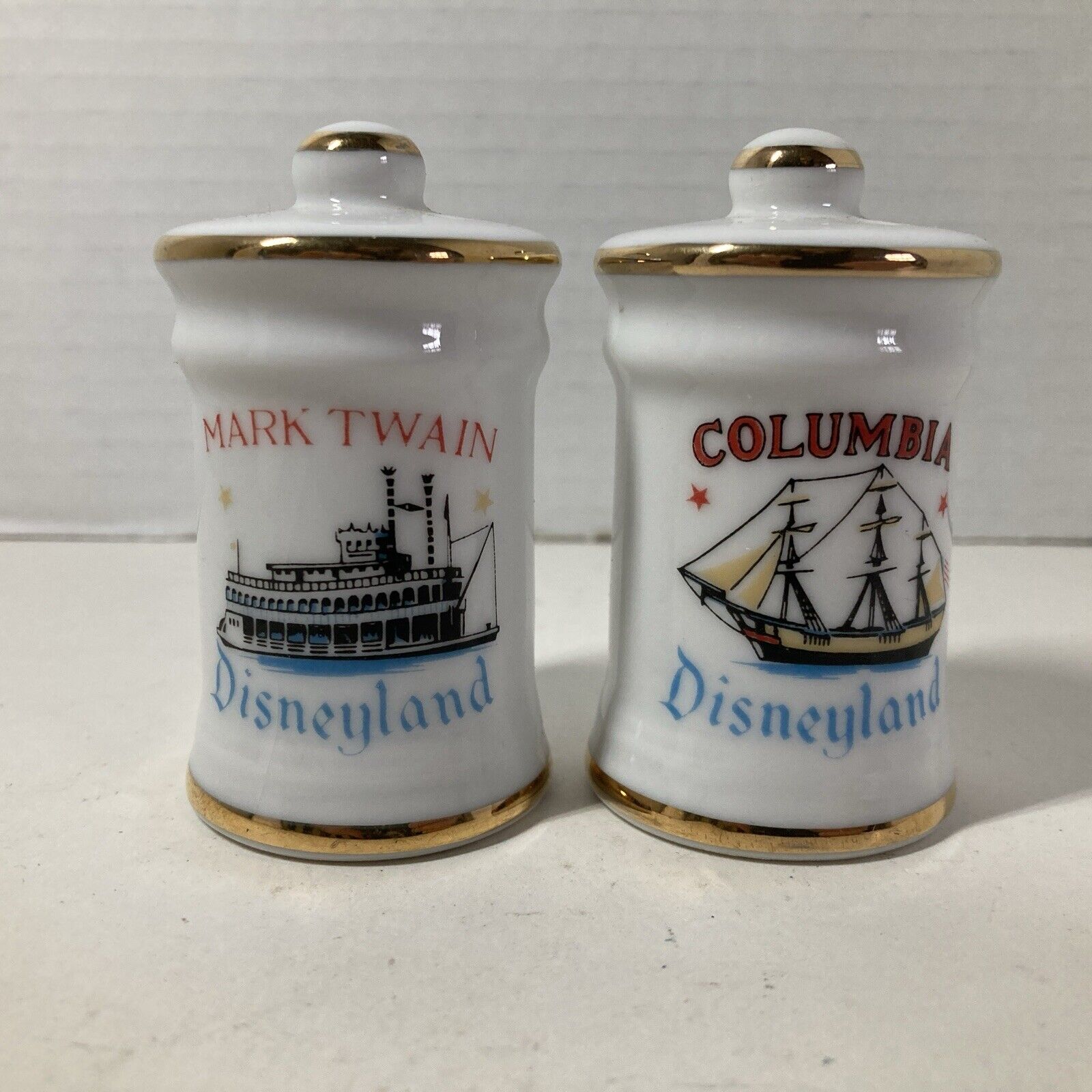 Vintage Disneyland Mark Twain BOAT Columbia SHIP Salt Pepper Shaker SET 70s 80s