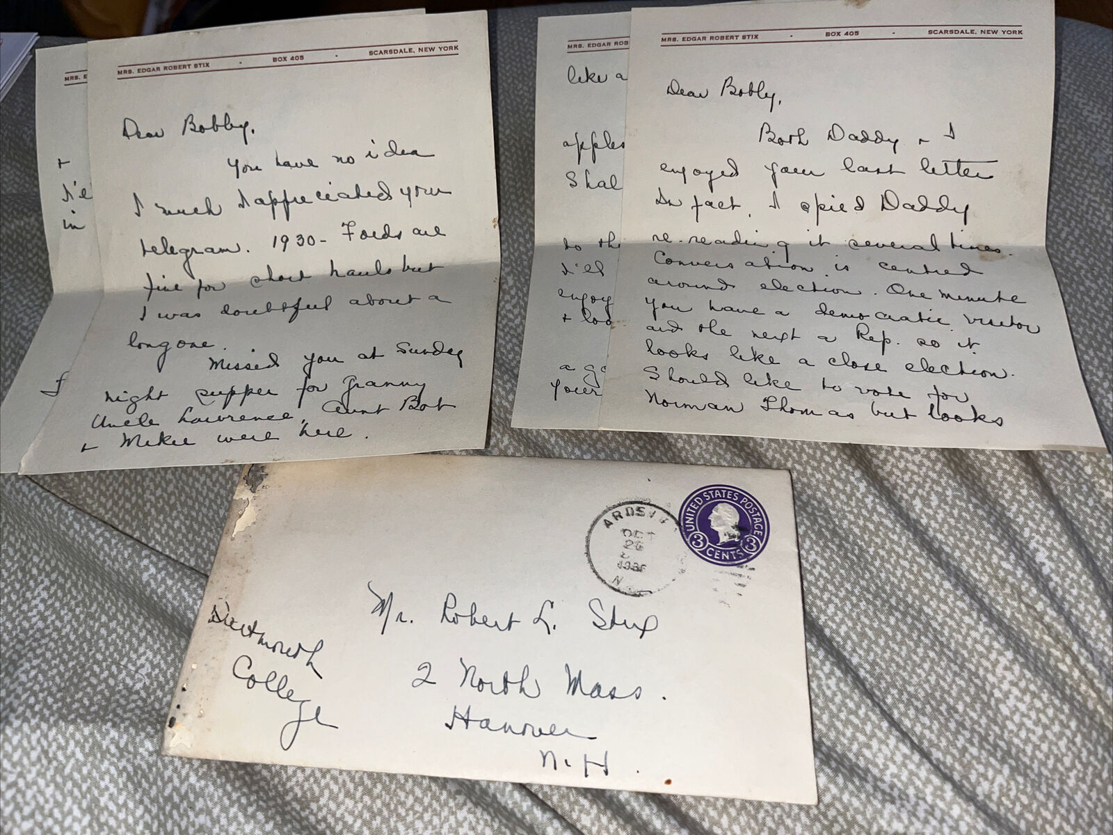 1936 Depression Era Letter to Dartmouth College Vote for Socialist Norman Thomas