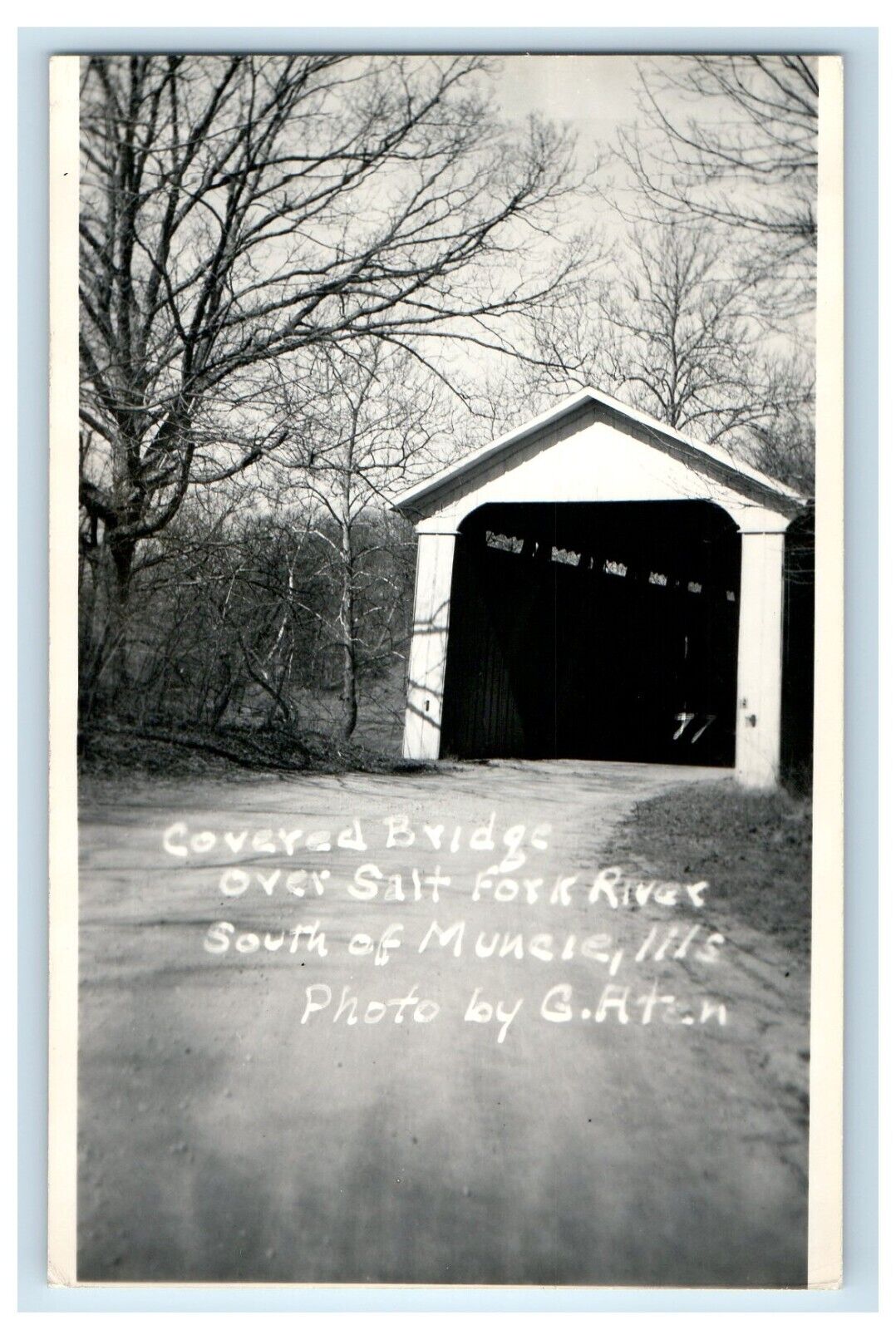 c1940\'s Covered Bridge Over Salt Fork River South Muncie IL RPPC Photo Postcard