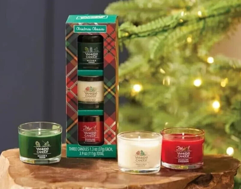 3 Pack YANKEE CANDLE CHRISTMAS CLASSICS SCENTED CANDLES