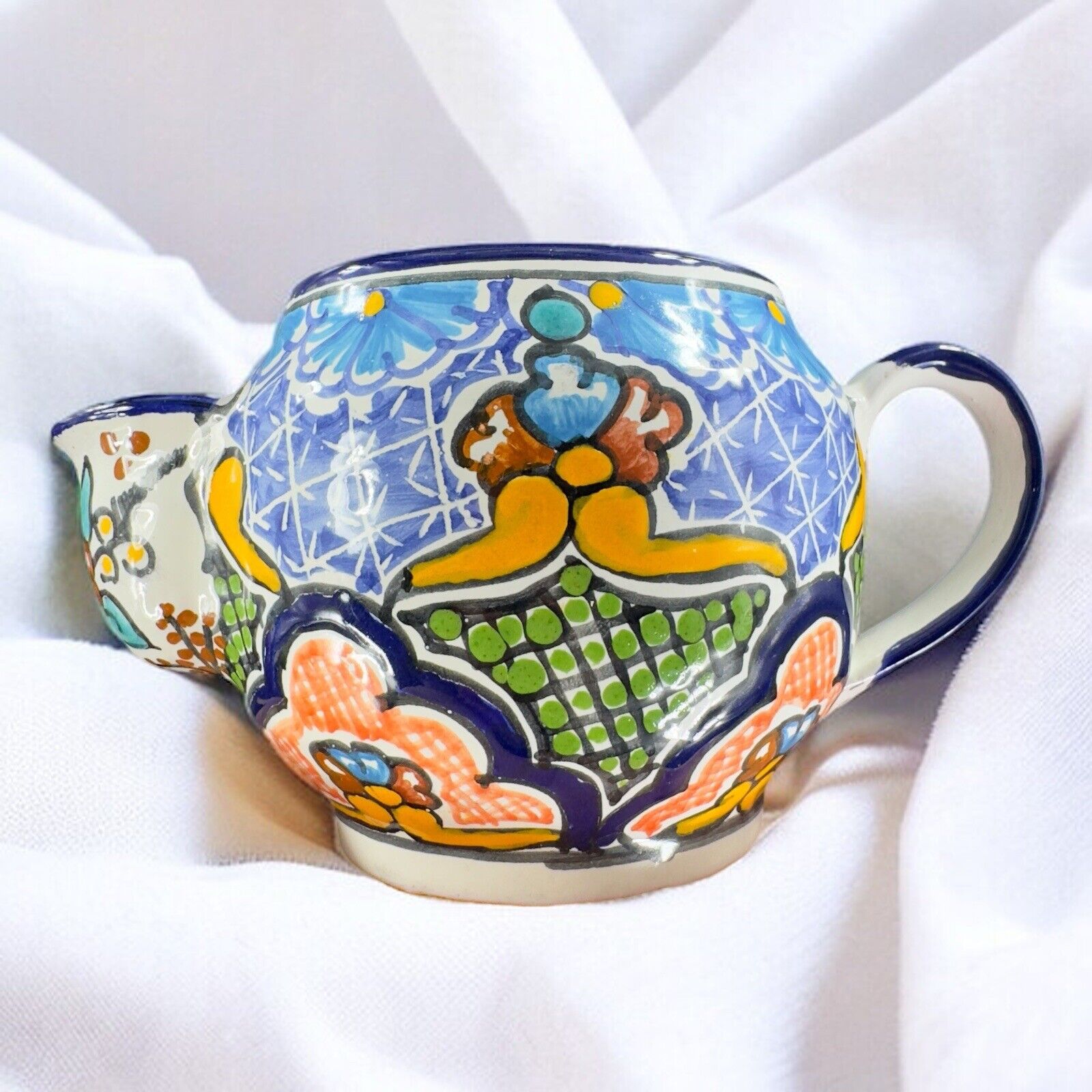 Mexico Folk Art Pottery Talavera Puebla Barbers Mug Cup With Spout Ceramic Mug