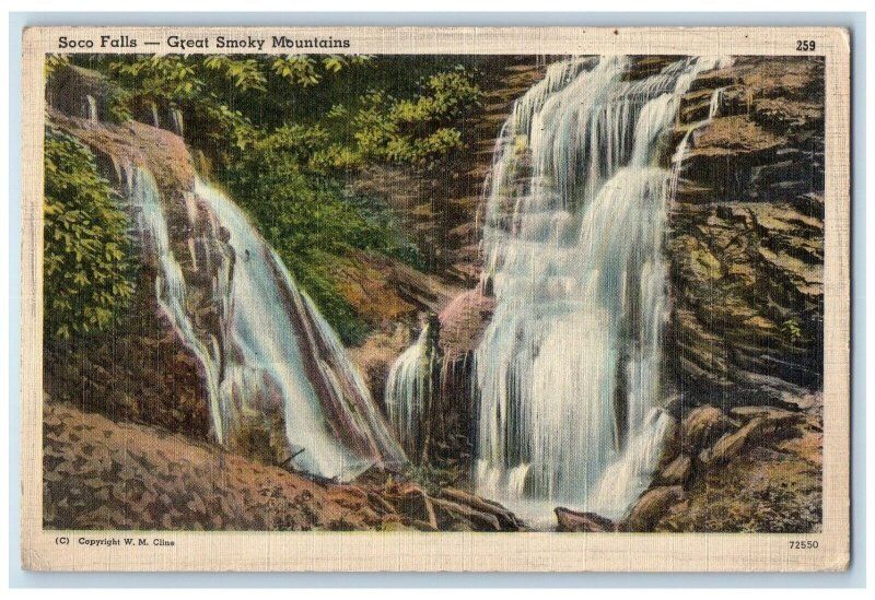 1949 Soco Falls Great Smoky Mountains Waterfalls Tennessee Old Photo