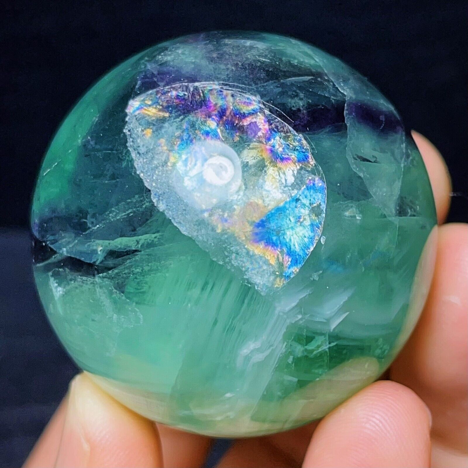 TOP 186G Natural Polished Green Purple Fluorite Sphere Ball Crystal Healing A737