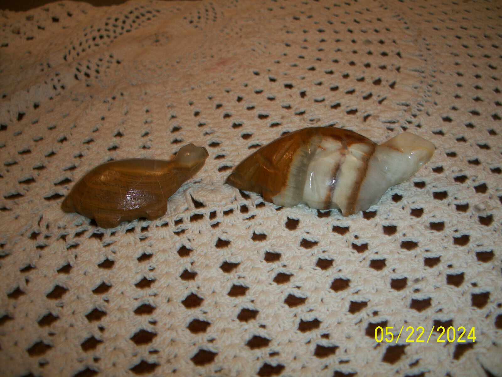 Pair Vintage Alabester Marble Miniature Turtles