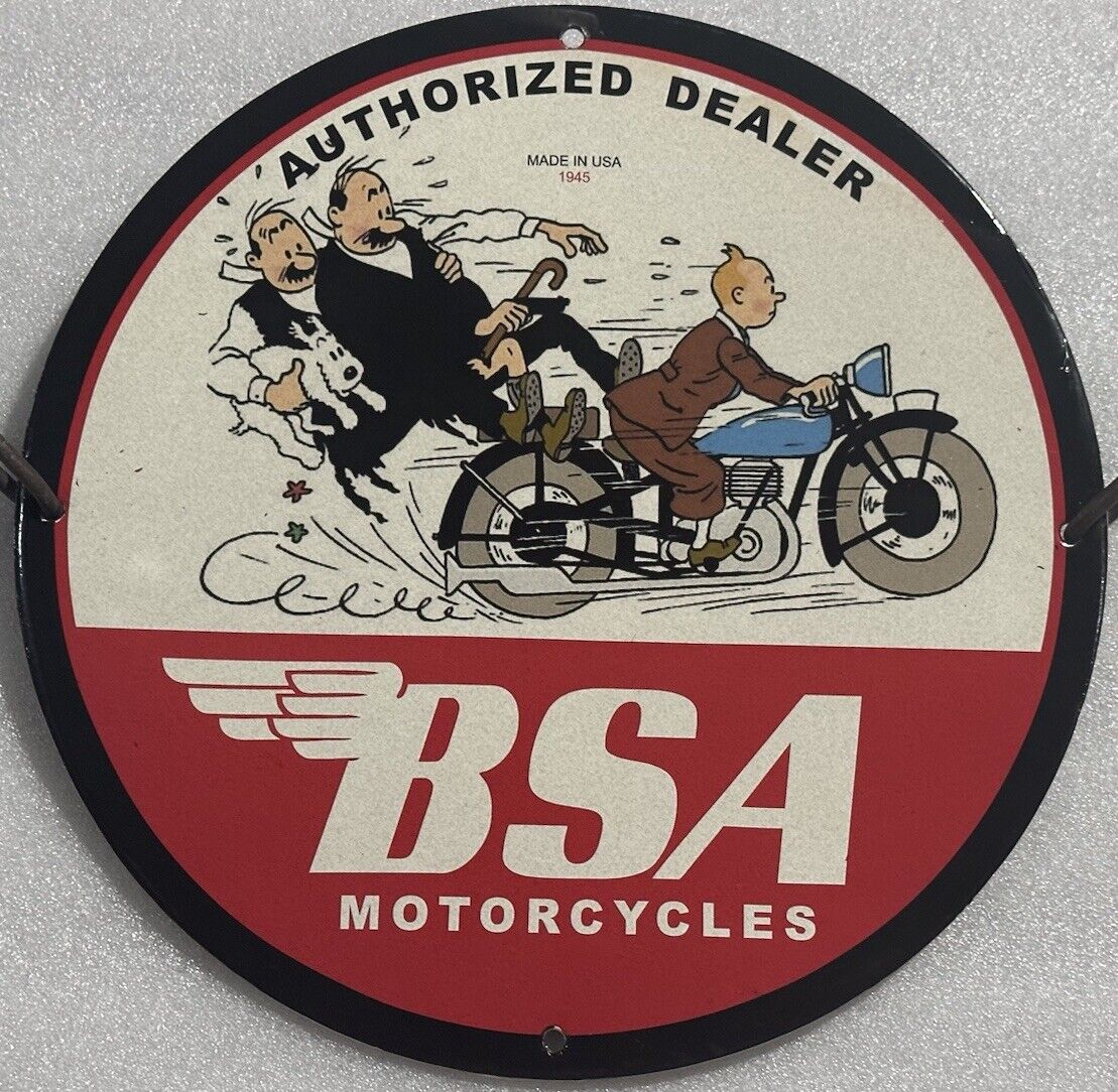 CLASSIC BSA MOTORCYCLES AUTHORIZED DEALER USA 1945 PORCELAIN ENAMEL SIGN.