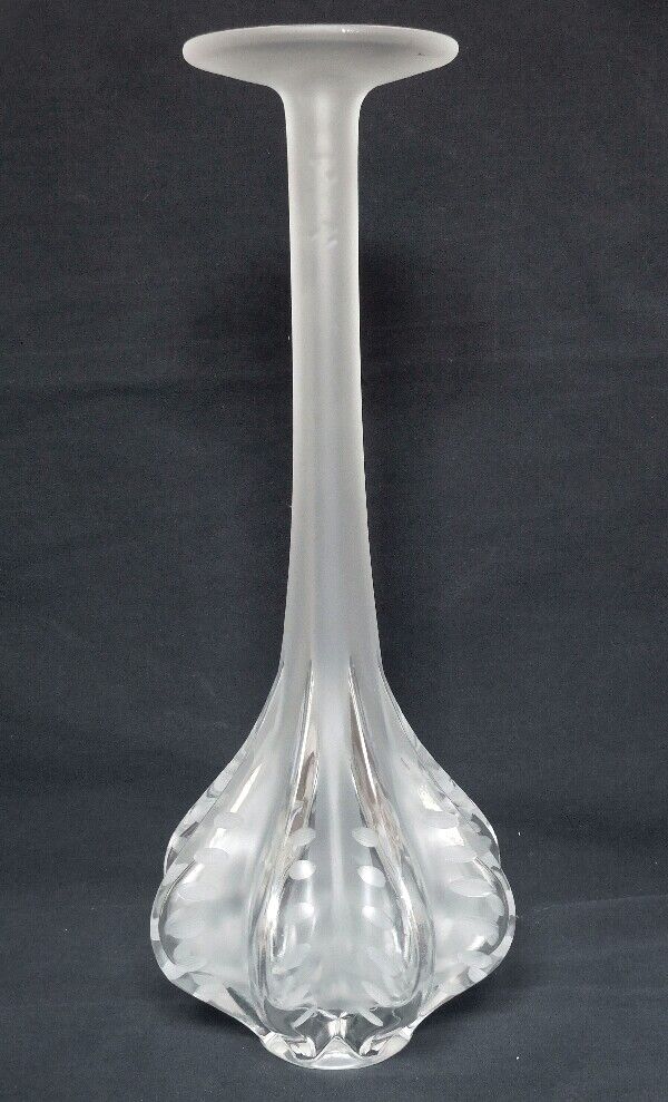 Vintage Tall Lalique Crystal Soliflore Marie Claude Frosted Vase France Signed