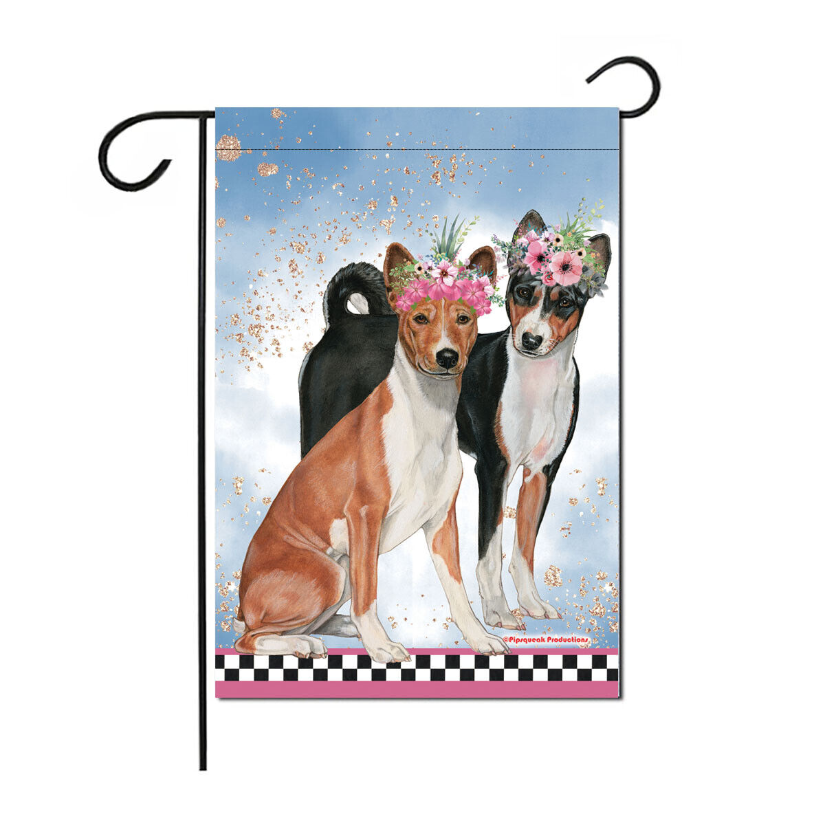 Basenji Floral Garden Flag Double Sided 12 x 17 in.