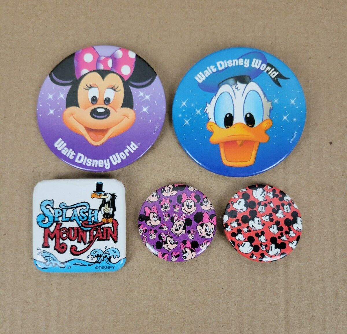 Vintage Lot Of (5) Walt Disney World Pins Mickey, Minnie, Donald, Splash Mt.