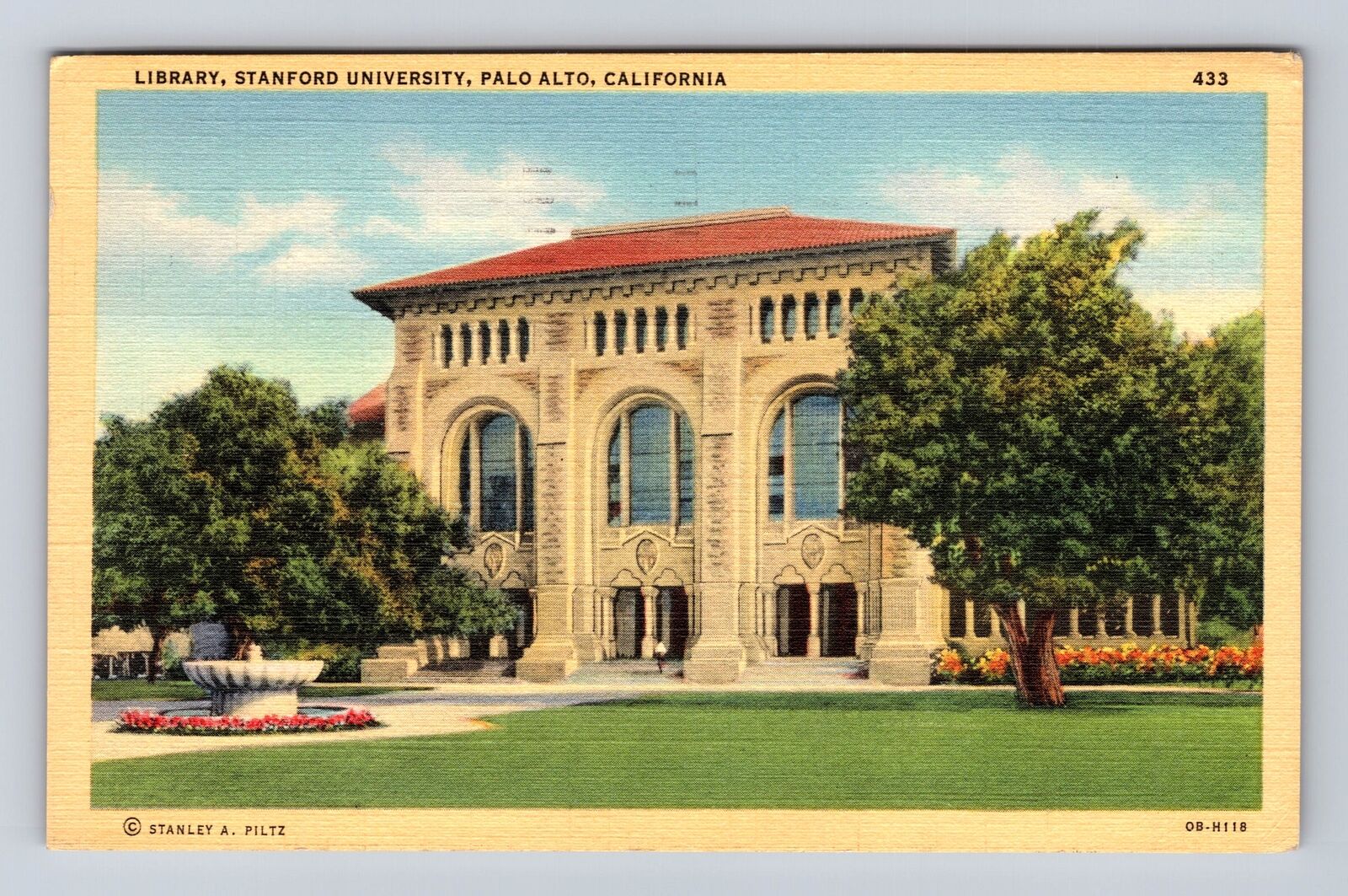 Palo Alto CA- California, Library, Stanford University, Vintage c1941 Postcard