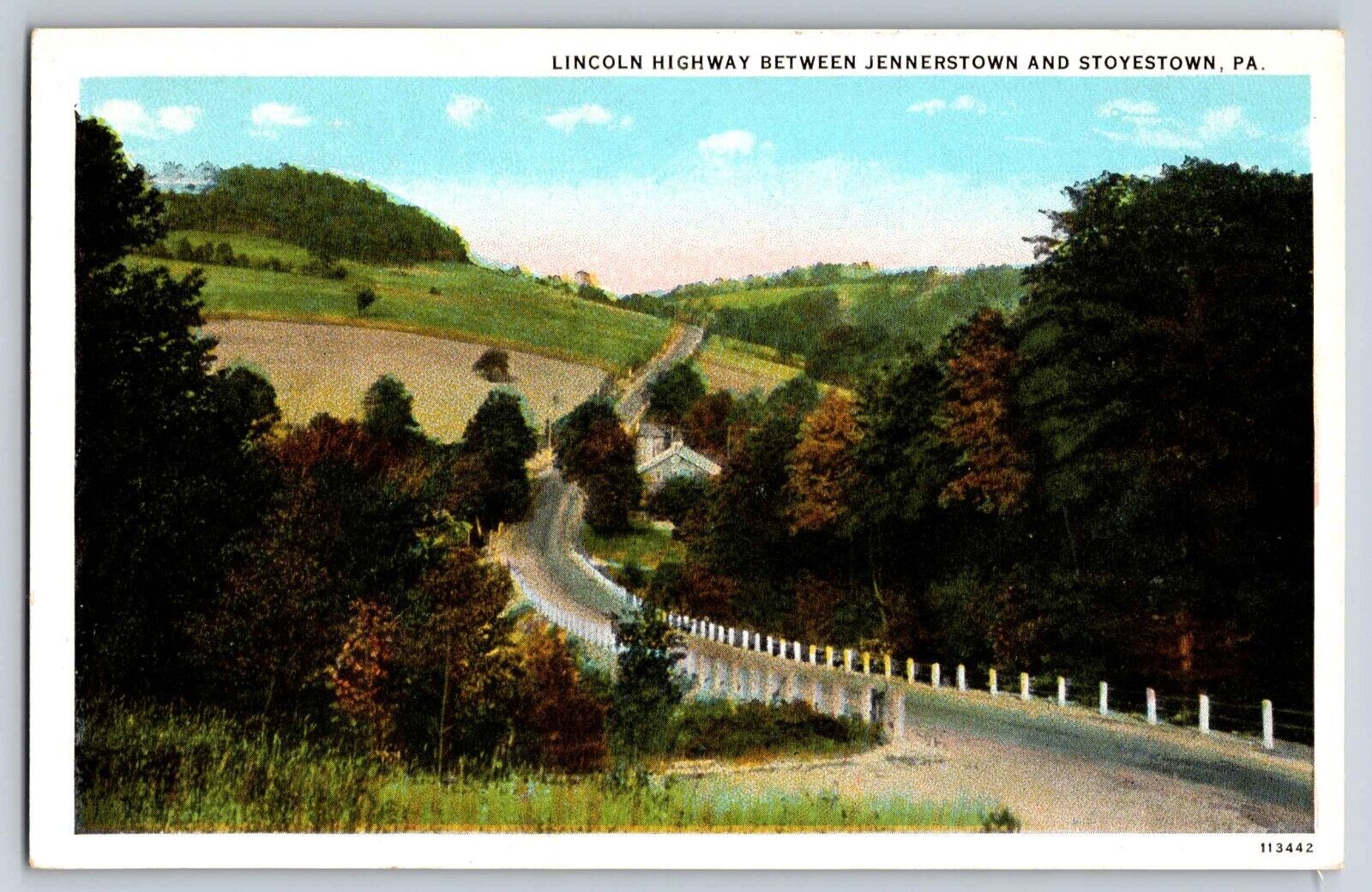 Postcard Lincoln Hwy. Between Jennerstown & Stoyestown  Pennsylvania   E 7