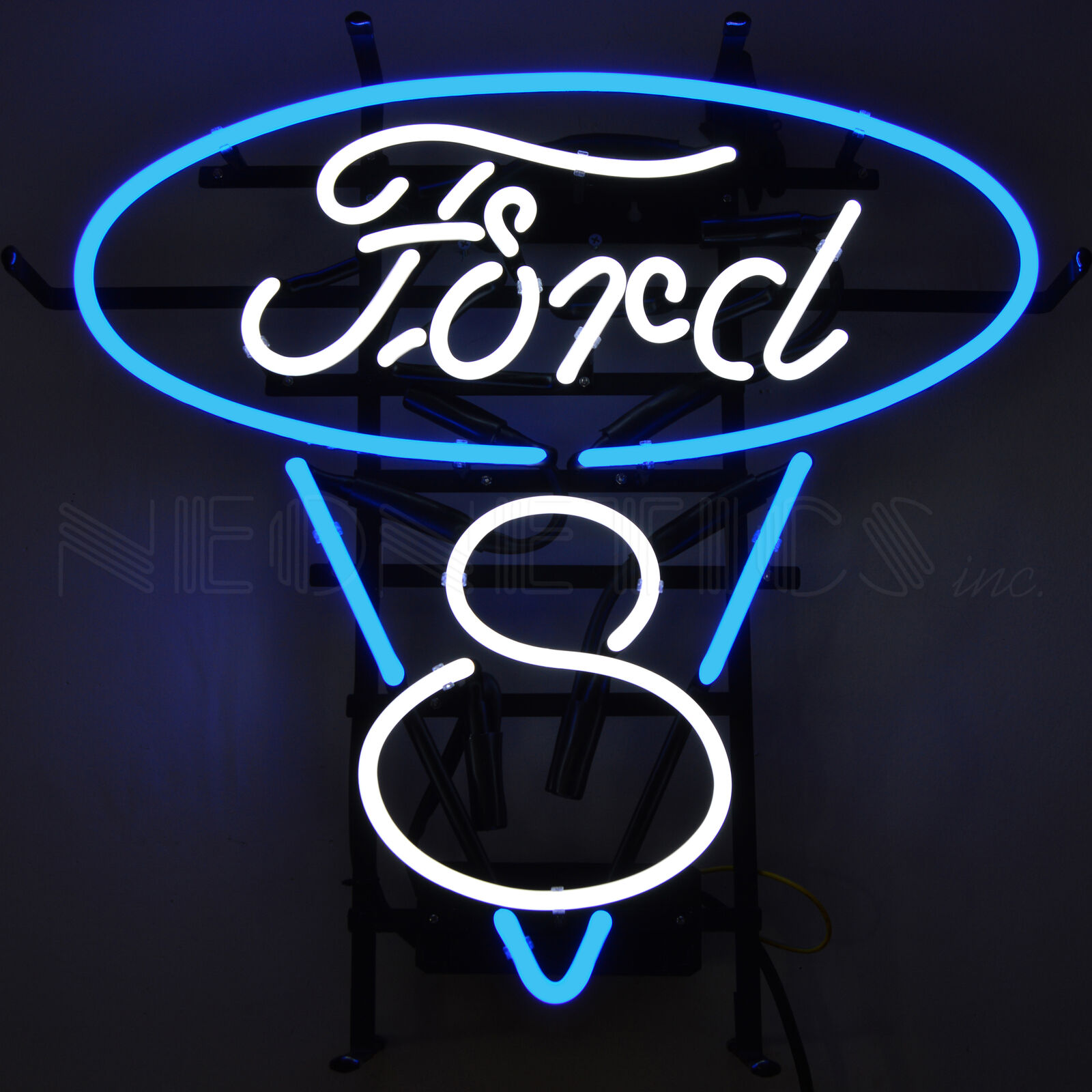 Man Cave Lamp FORD V8 BLUE AND WHITE NEON SIGN