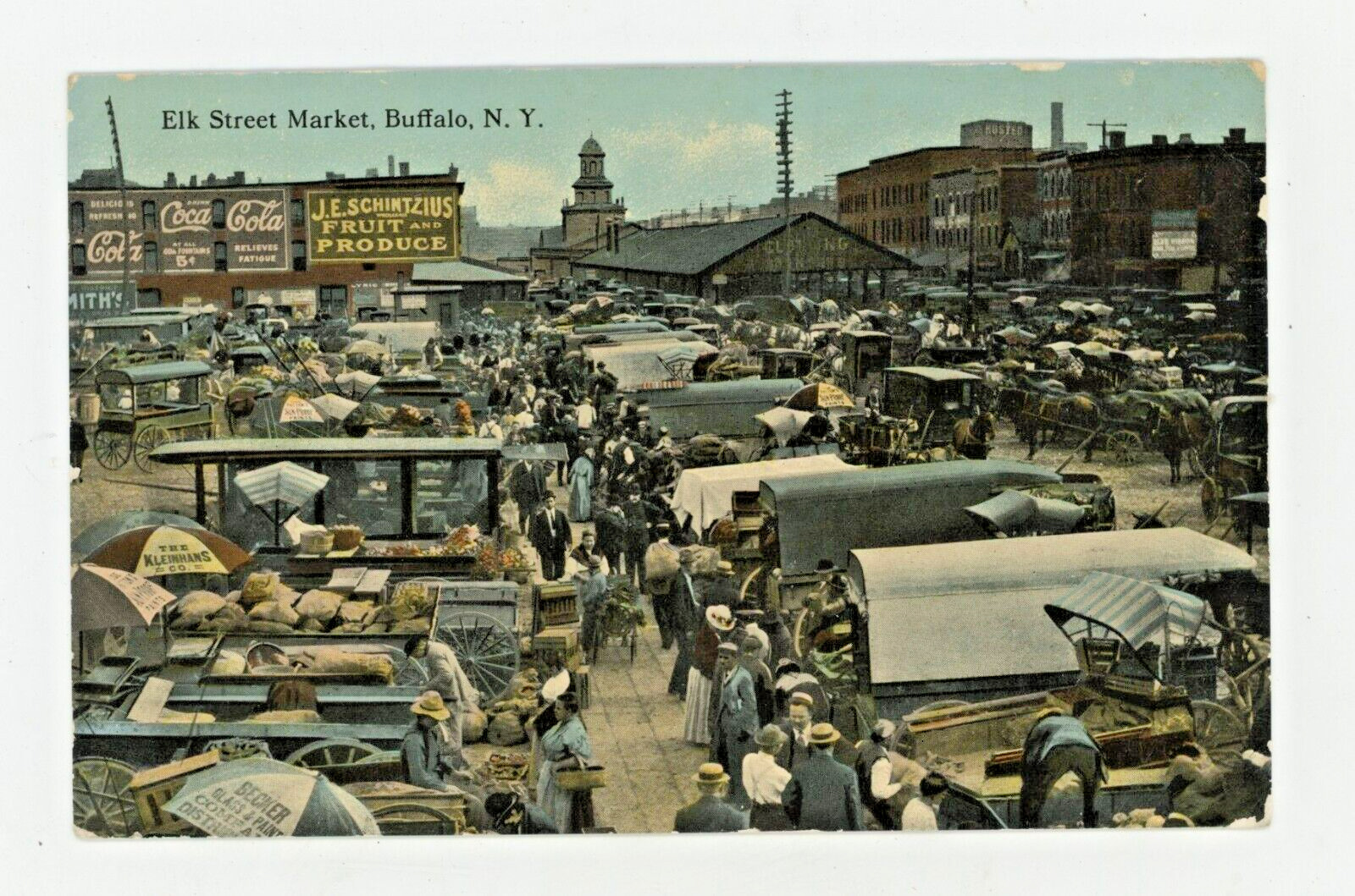Vintage Postcard BUFFALO NY ELK MARKET VENDORS STREET VIEW UNPOSTED