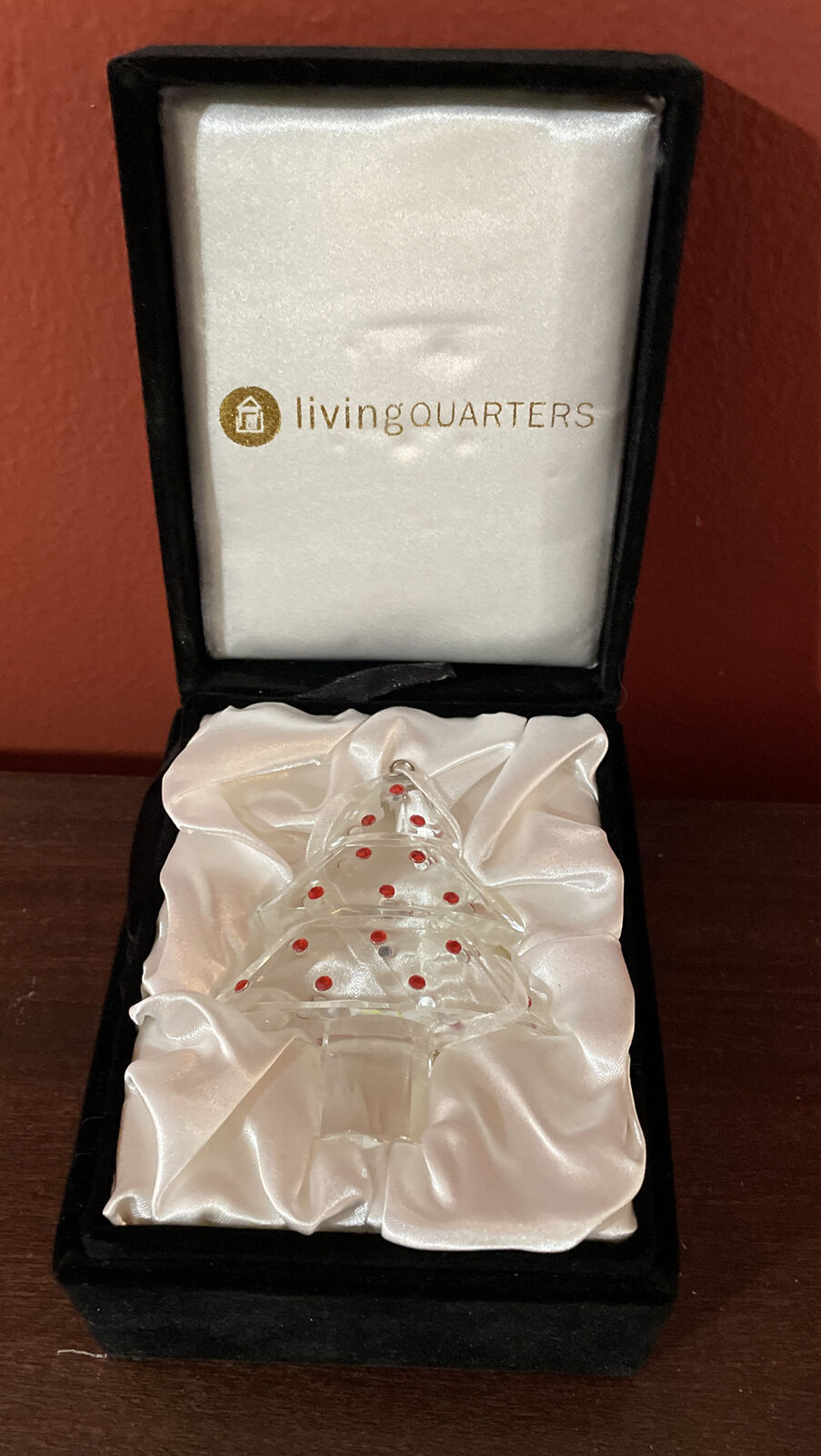 Crystal Cut Solid Glass Christmas Tree Living Quarters Ornament,New,Satin Box
