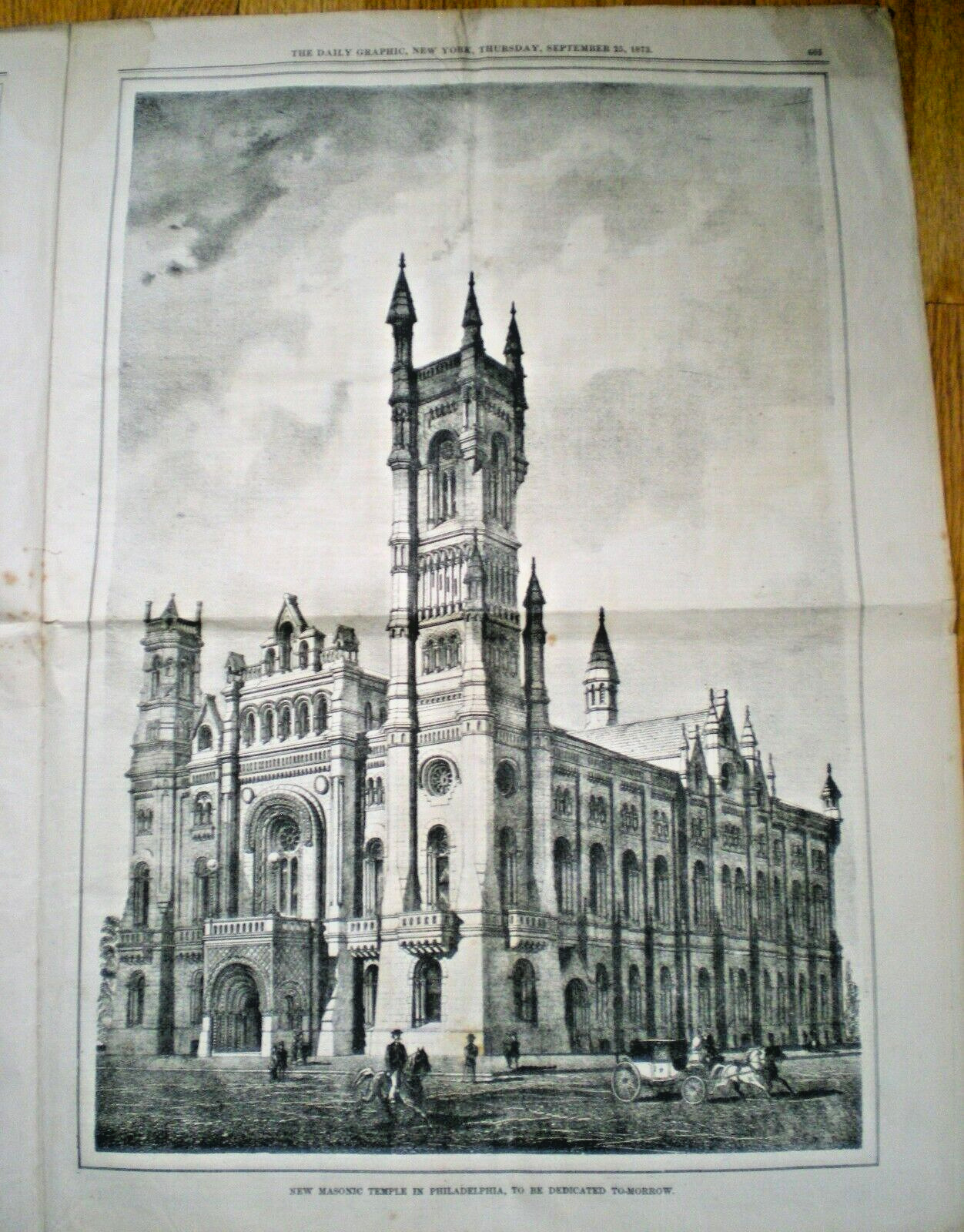 1873 PHILADELPHIA MASONIC TEMPLE ~ ENGRAVING ~ COMPLETE  DAILY GRAPHIC NEWSPAPER