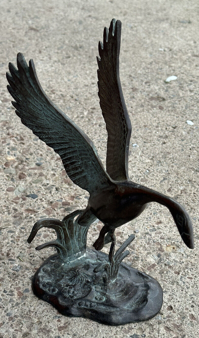 Vintage Antique bronze flying goose sculpture unsigned Lovely Patina Rare HTF