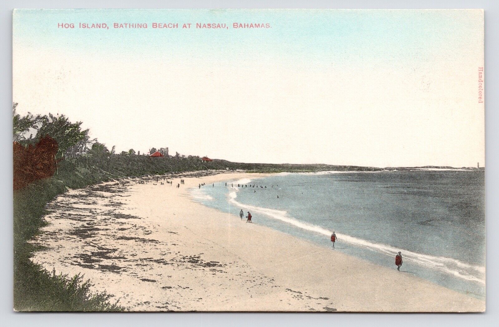 c1908~Hog Island~Nassau Bahamas~Beach Bathers~Handcolored~Antique Postcard