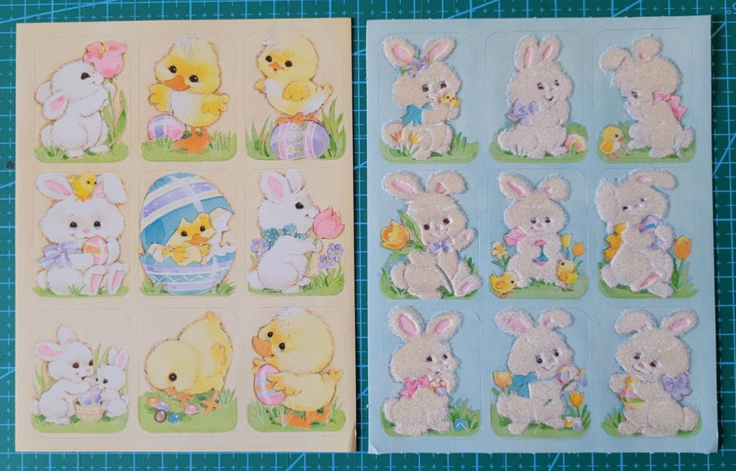 Vintage 1980\'s Gibson Sticker Sheets Easter,  Fuzzy bunny