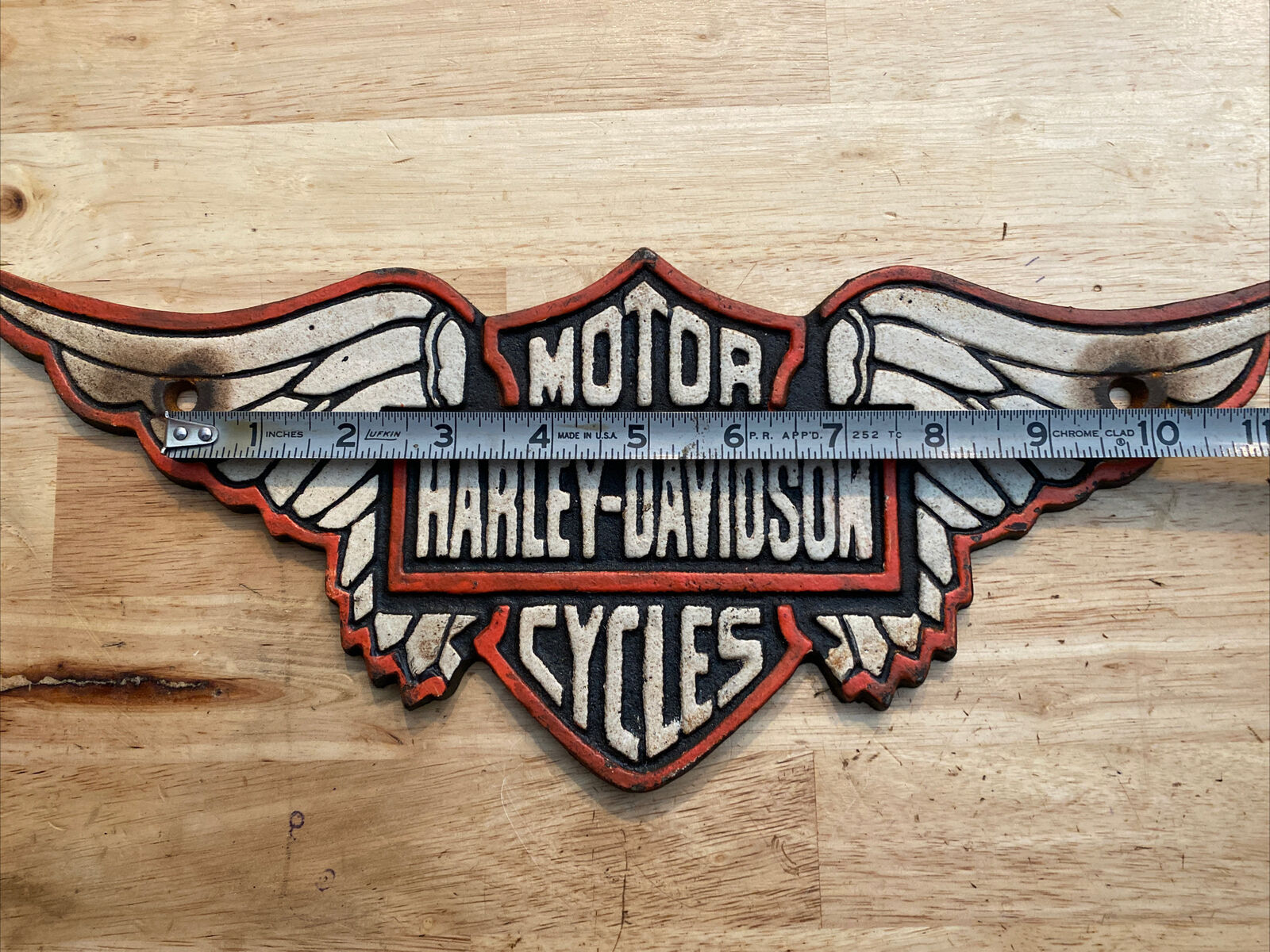 Harley Davidson Motorcycle Sign Plaque Garage Cast Iron Patina Indian Collector