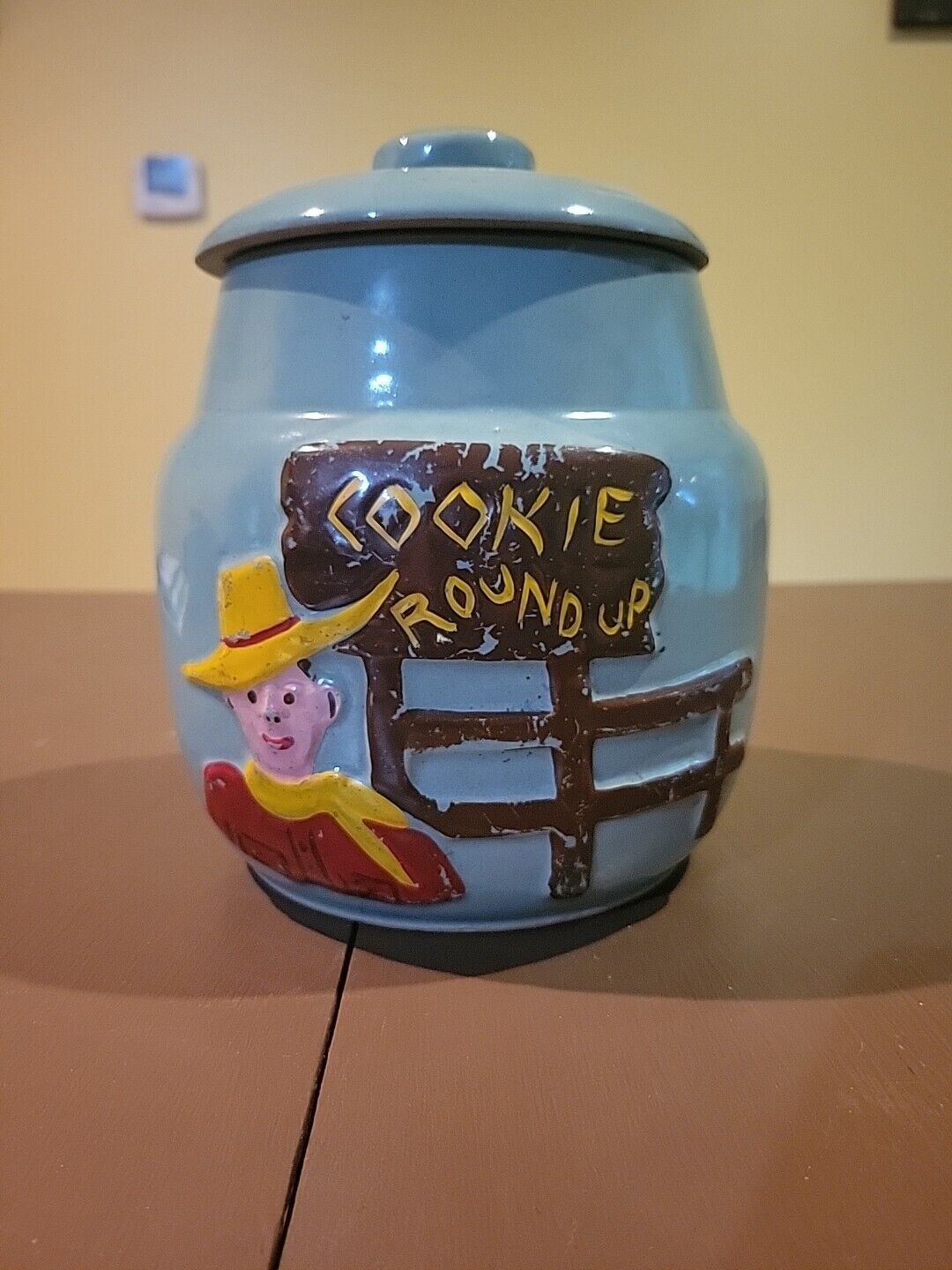 Vintage Mid Century Cowboy Cookie Jar Ceramic Roundup Teal
