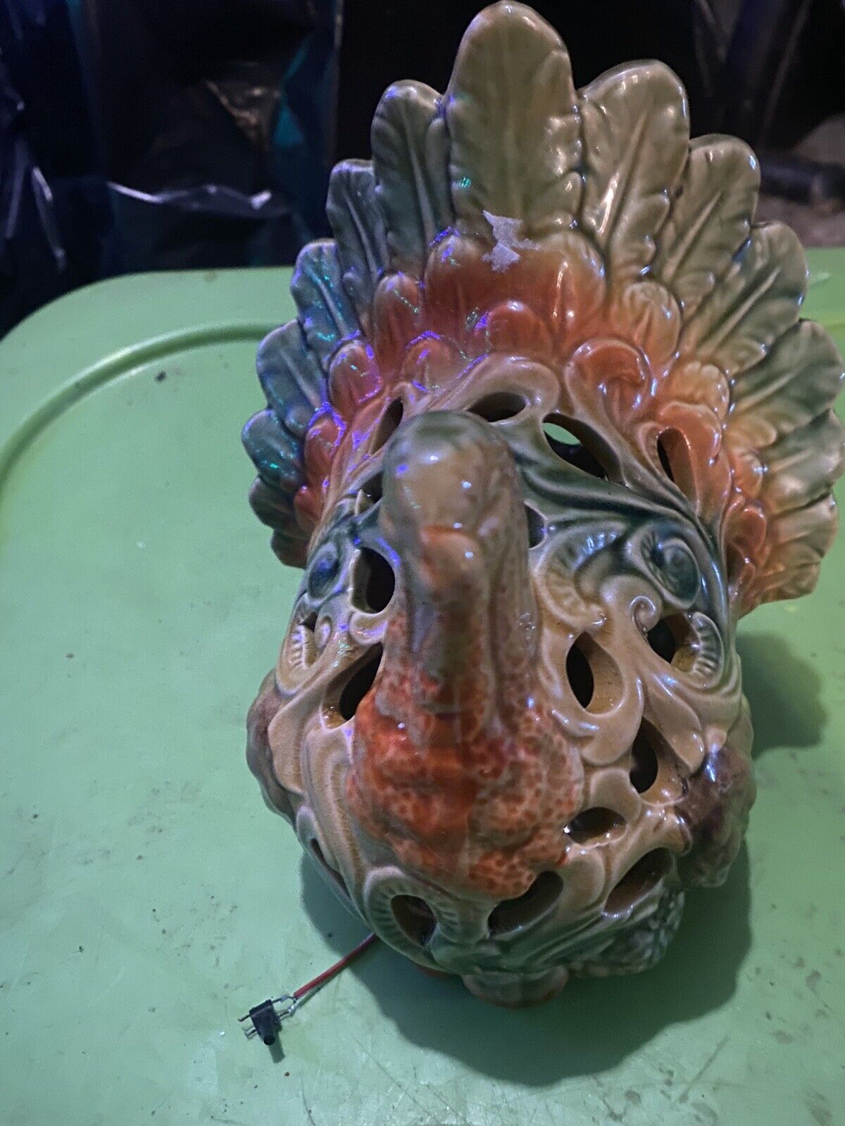 Ceramic Holiday Turkey Thanksgiving Centerpiece with Light Inside