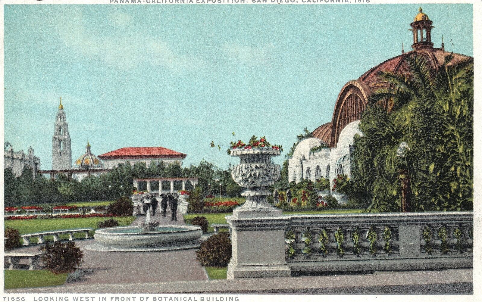 VINTAGE POSTCARD PANAMA CALIFORNIA EXPO 1915 LOOKING WEST AT BOTAN ICAL GARDENS