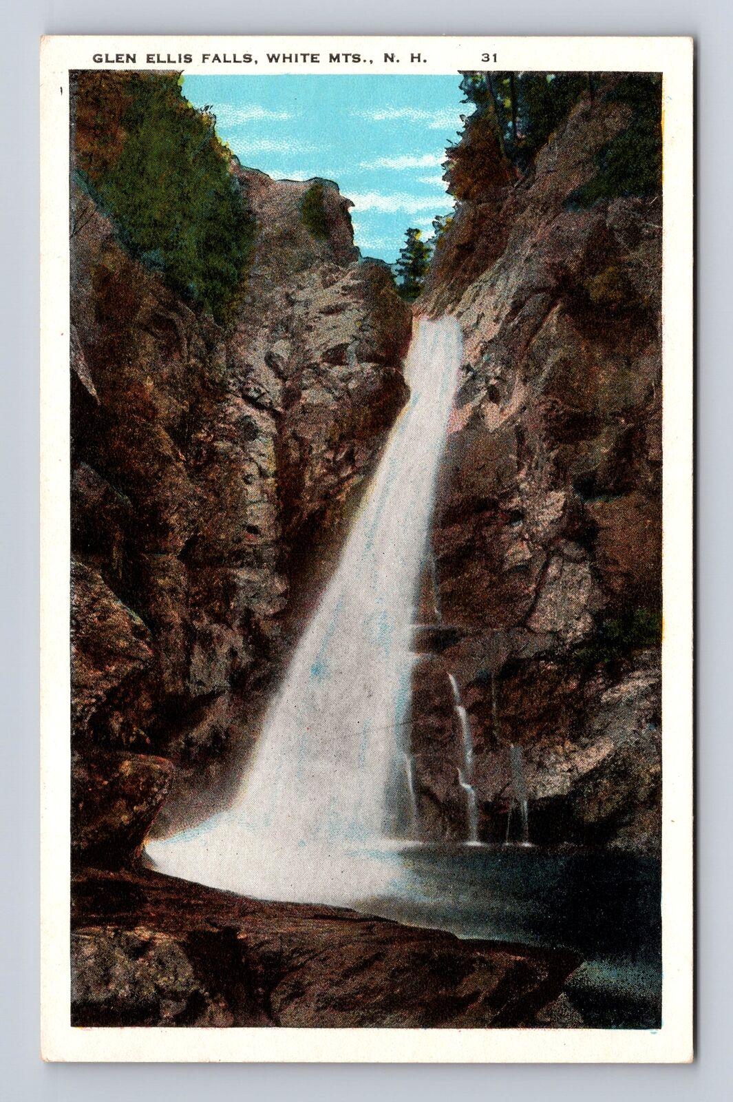 White Mts NH-New Hampshire, Glen Ellis Falls, Antique, Vintage Souvenir Postcard