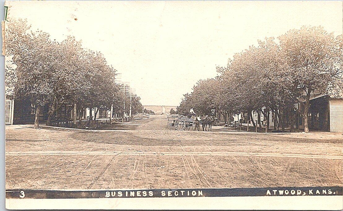 Atwood Kansas RPPC Street scene 1910