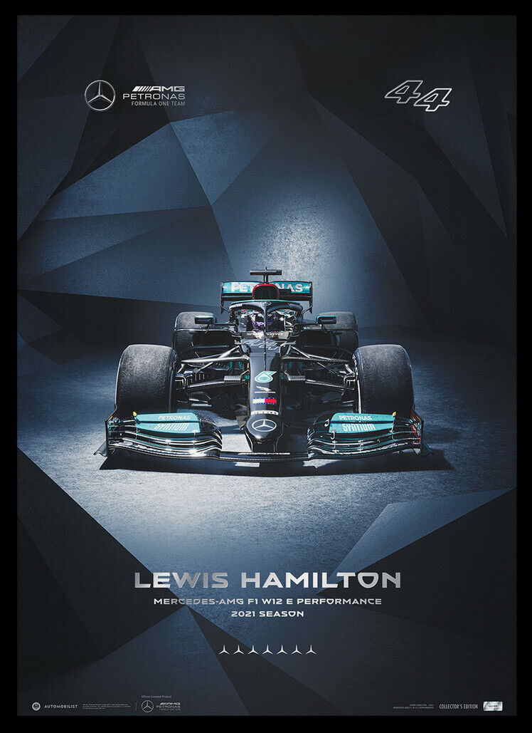 Lewis Hamilton 2021 Mercedes-AMG Petronas Formula 1 LtdEd1000 Silv Emboss Poster