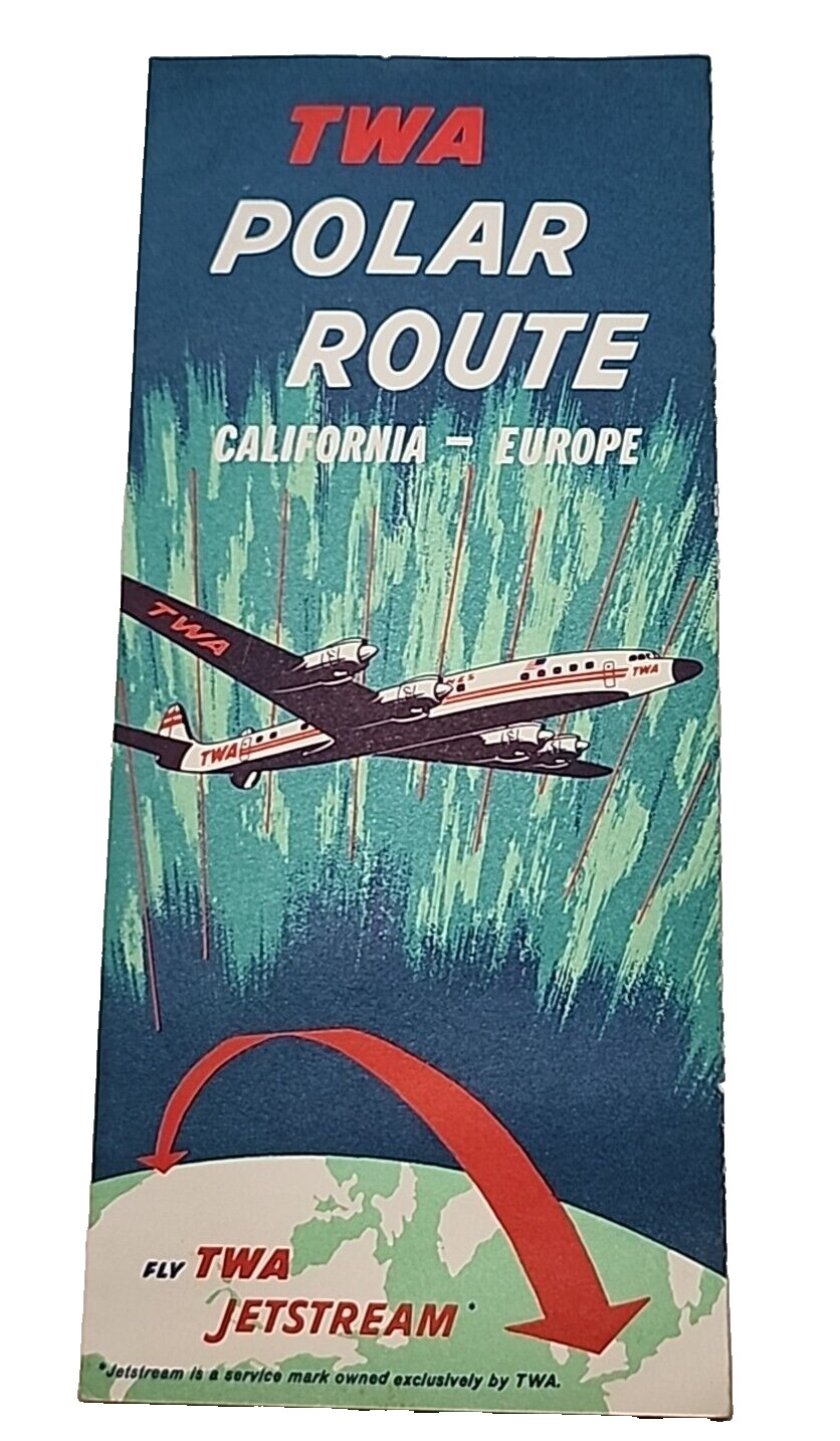 TWA ROUTE MAP POLAR ROUTE CALIFORNIA - EUROPE 1957 RRP 388