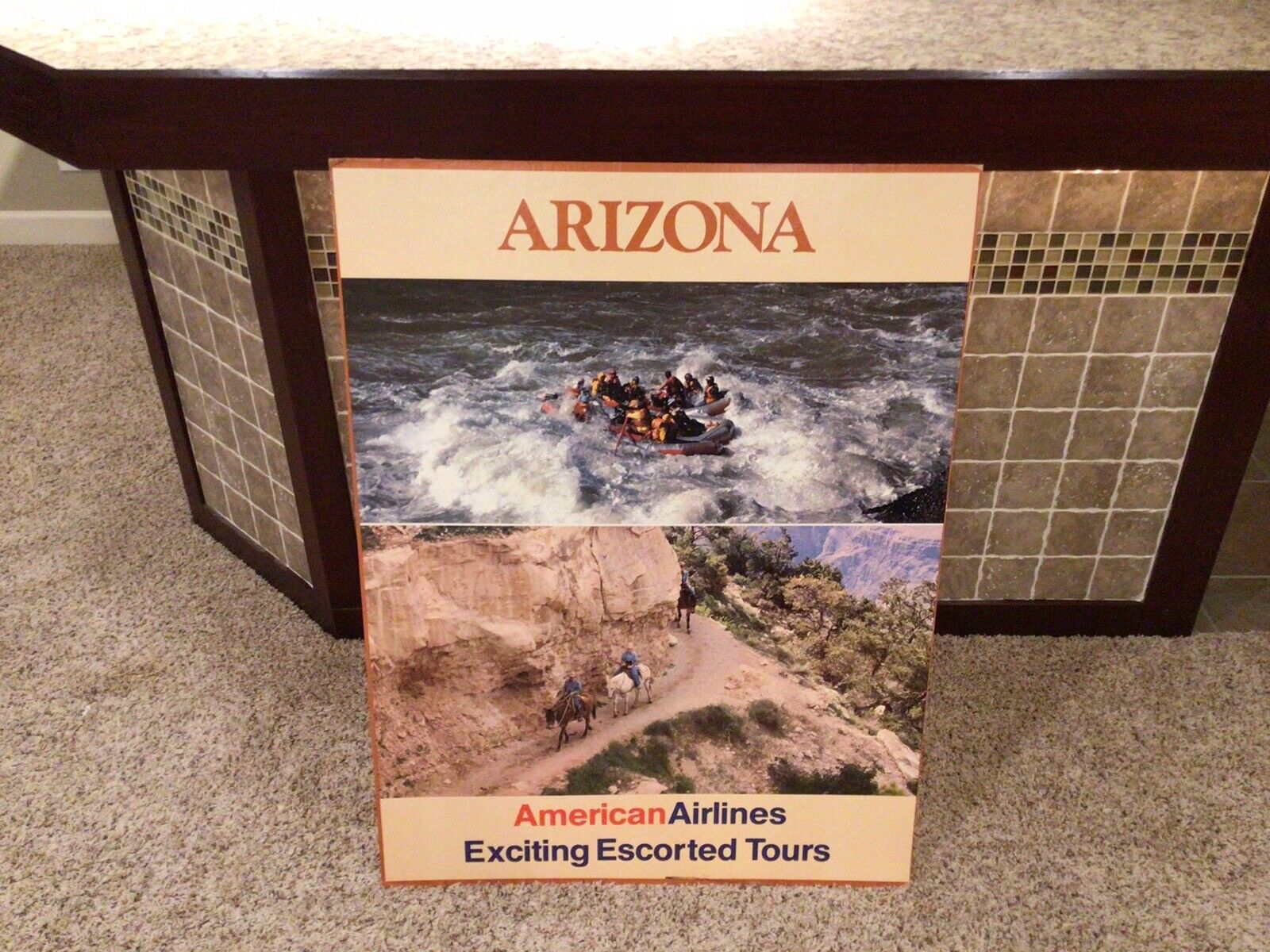 Vintage American Airlines Double Sided Arizona Travel Poster Board 40”x 30” Rare