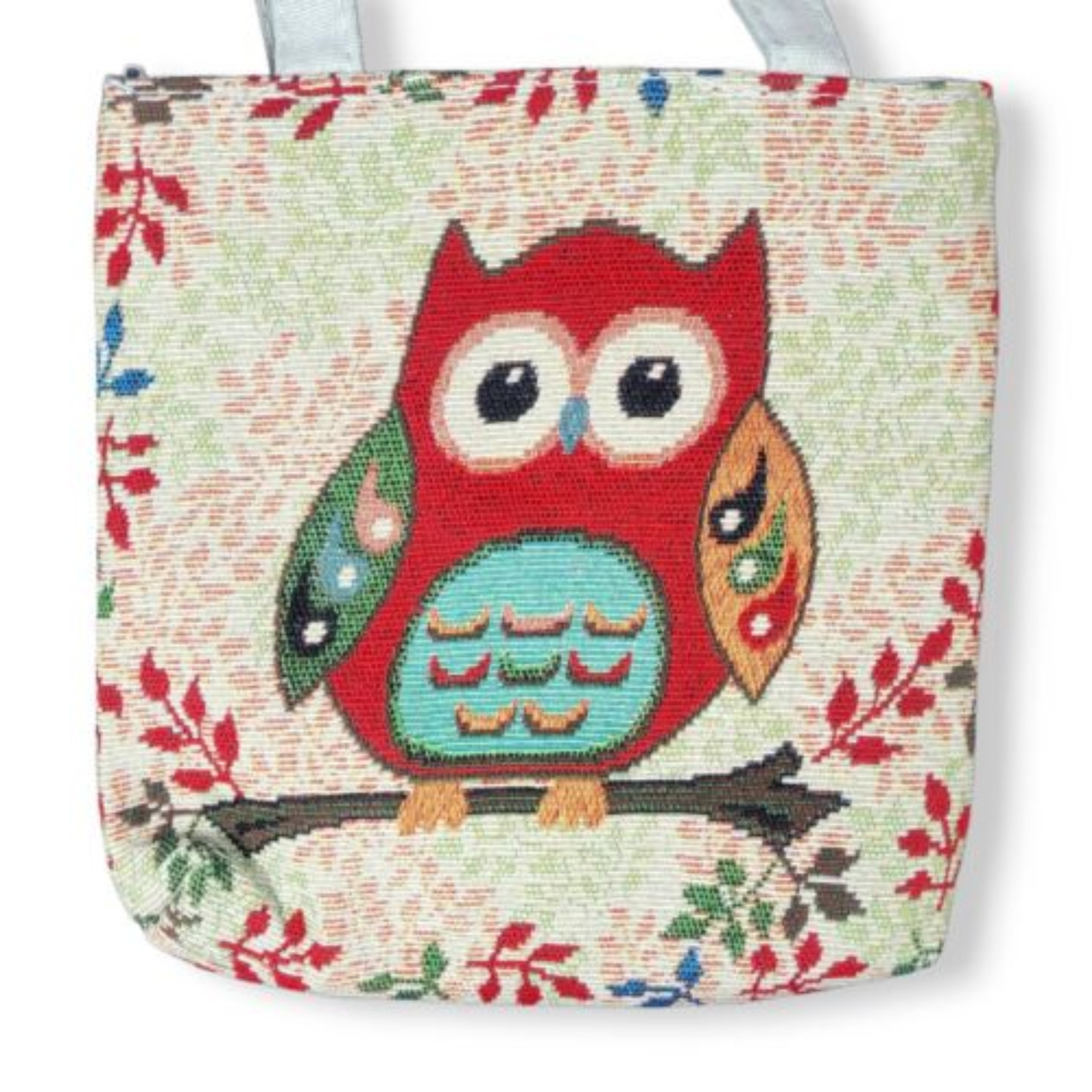 Colorful Owl Leaves Design Mini Handbag Purse Durable Zip Up Canvas Fabric Bag